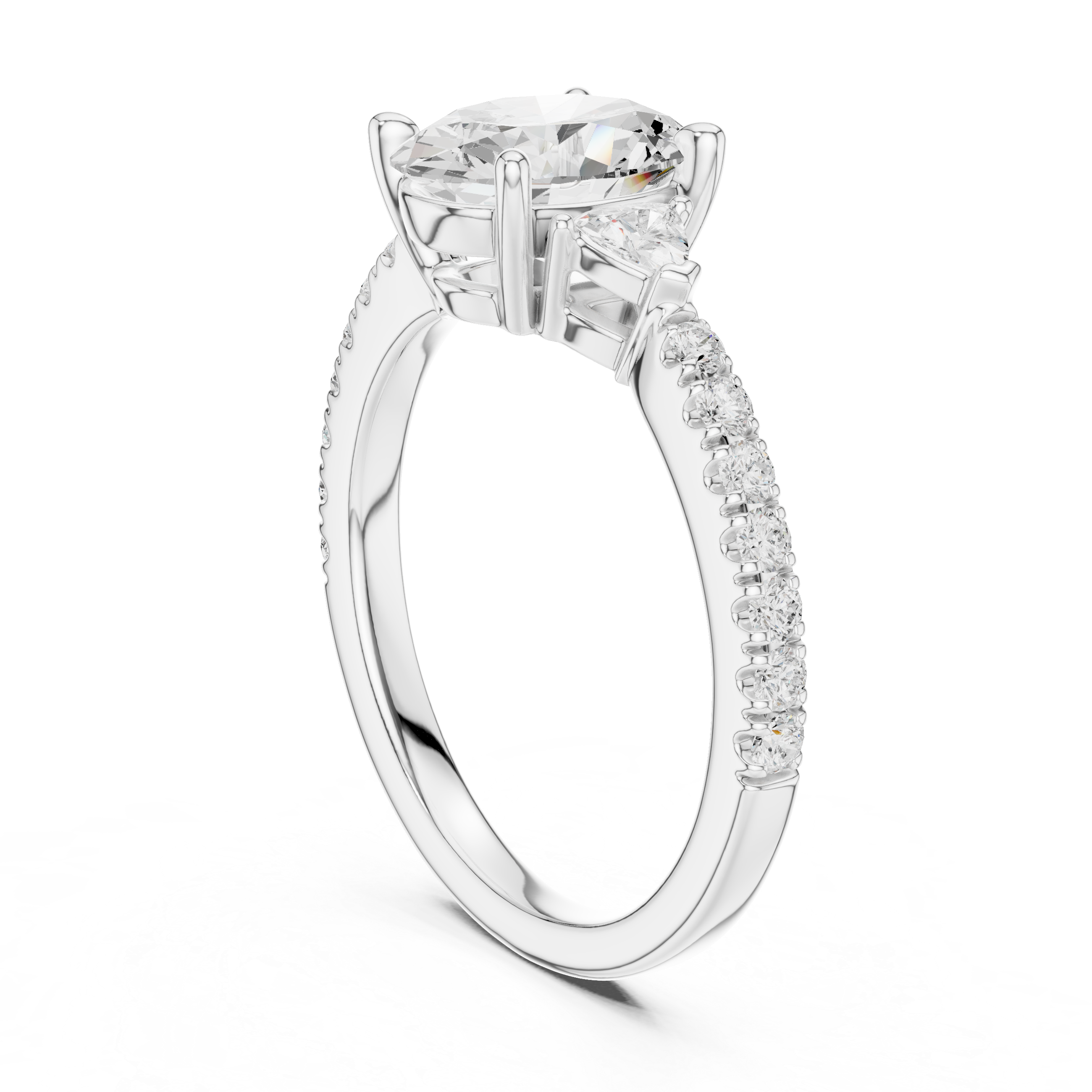 Lab grown oval diamond three-stone ring classic trillion accents