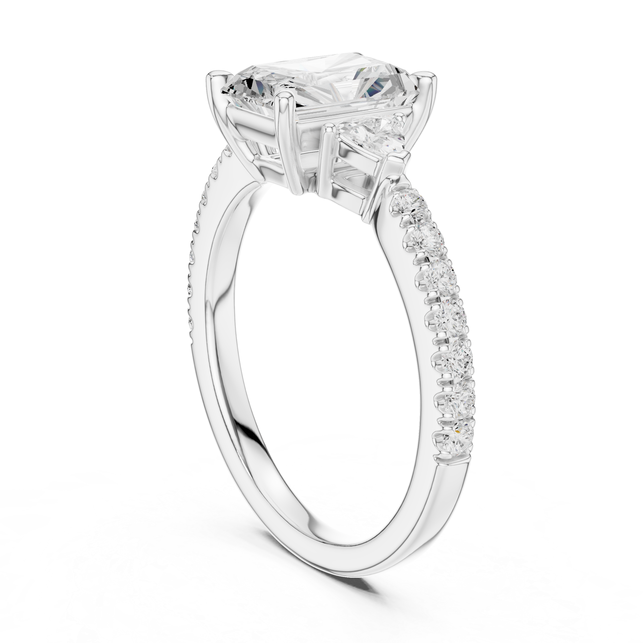 Radiant cut lab diamond ring elegant pavé and trillion stones