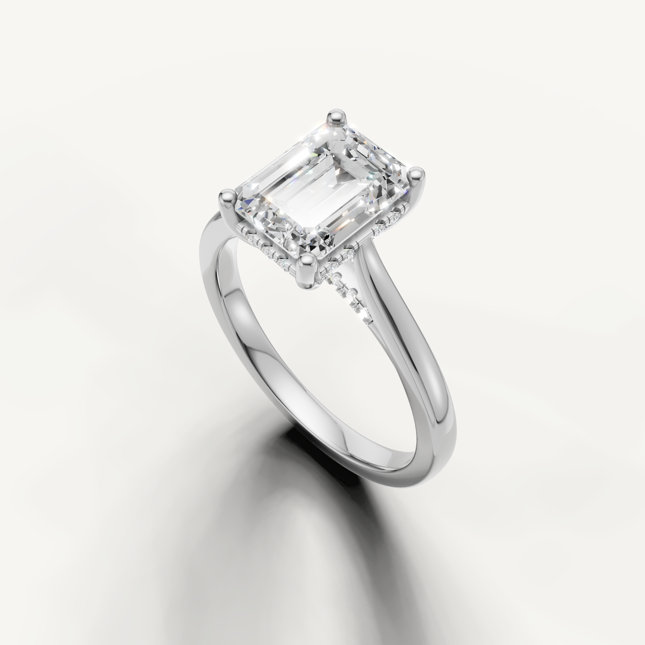 timeless emerald cut lab grown diamond solitaire engagement ring in white gold