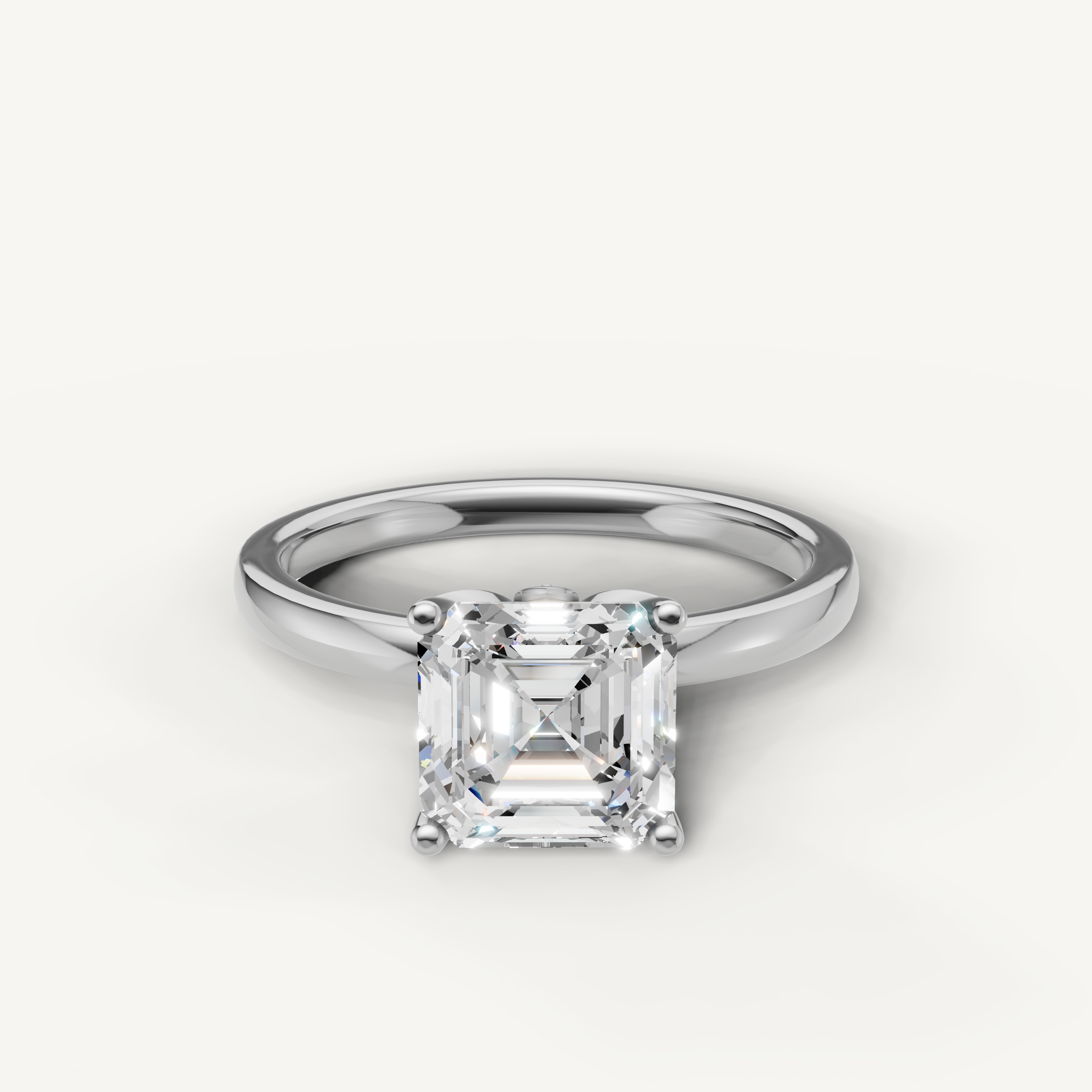 Asscher cut lab grown diamond solitaire engagement ring in white gold minimalist 4 prong setting