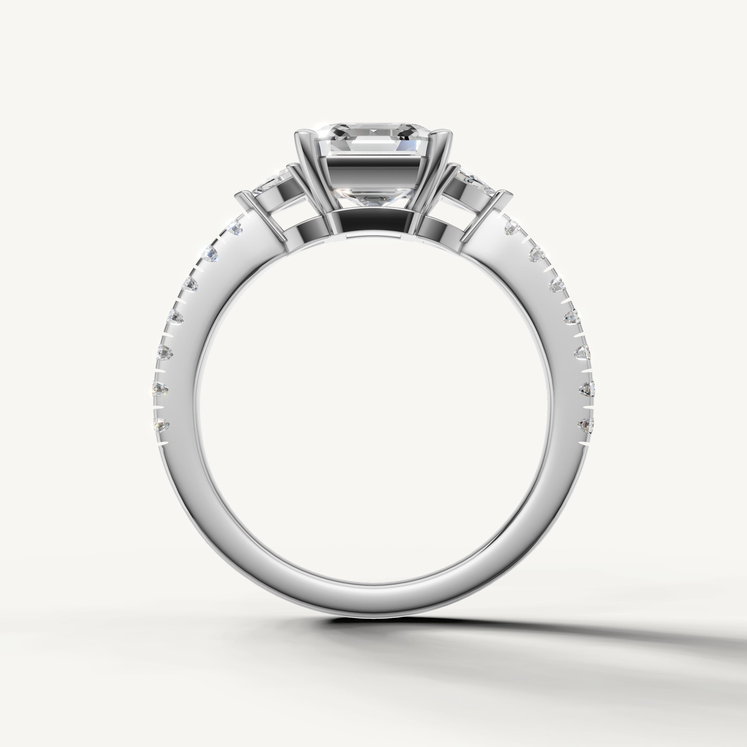 High-polish 14K gold engagement ring with Asscher cut lab grown diamond and side accents