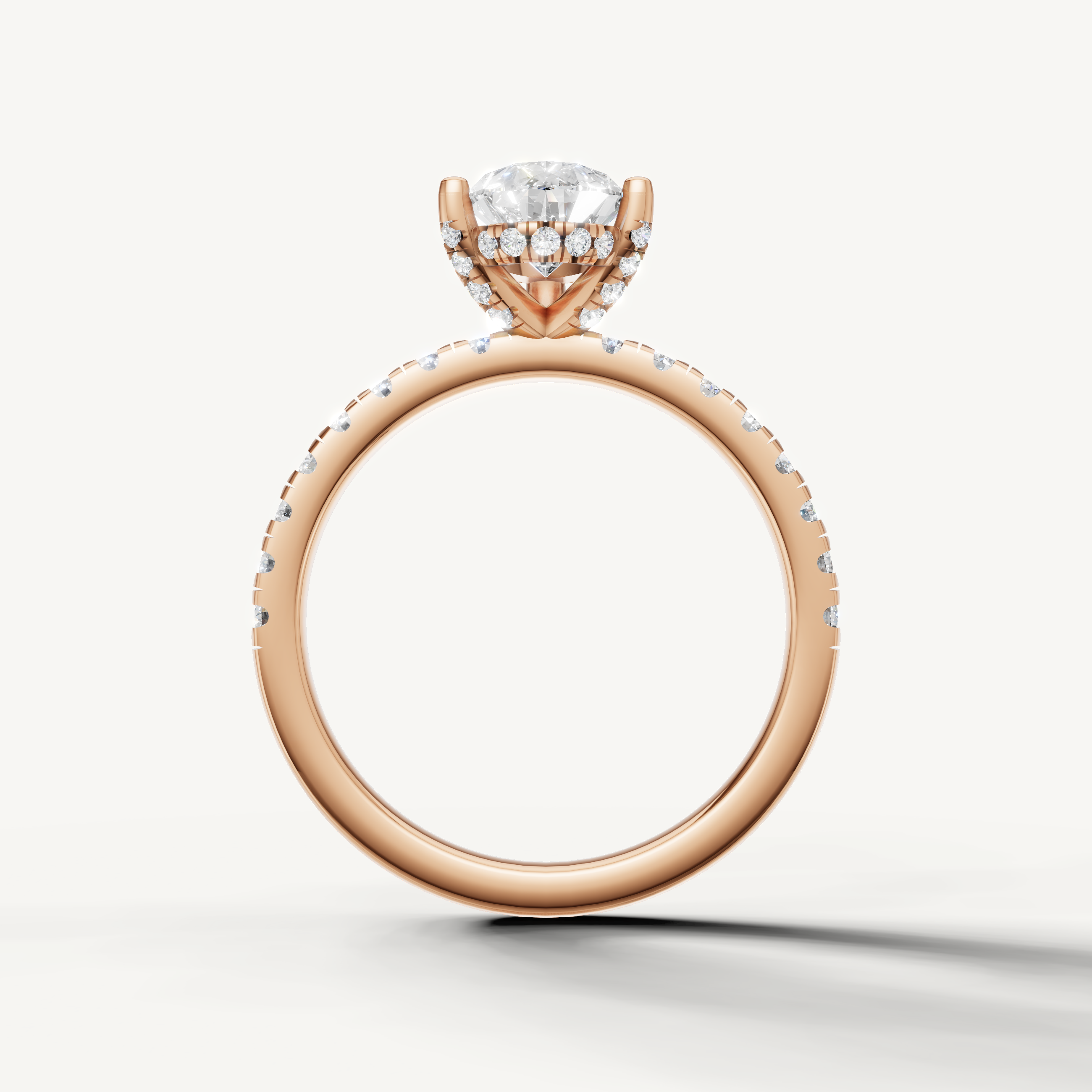 pear shaped lab grown diamond ring with pavé band rose gold