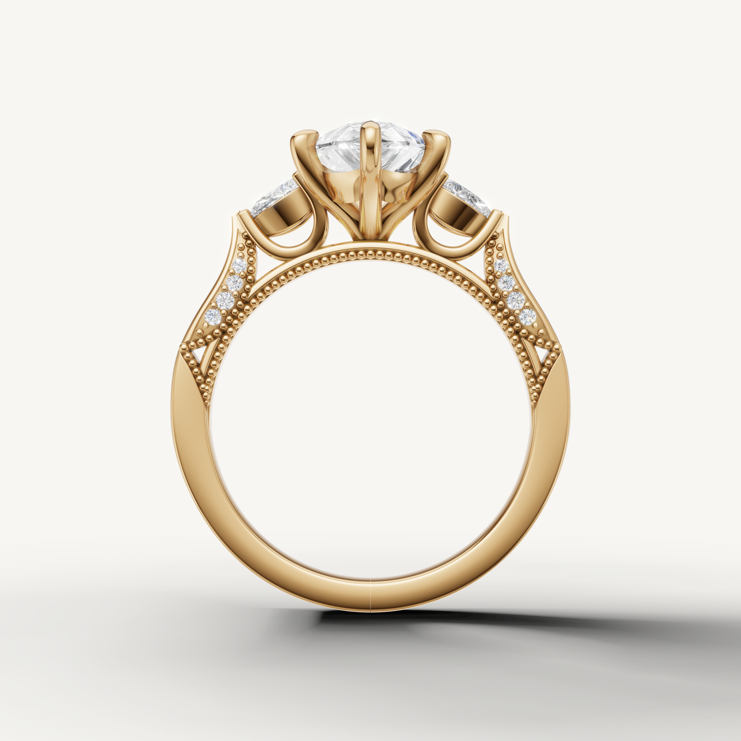 Pear shape lab grown diamond engagement ring with pear side diamonds yellow gold luxury