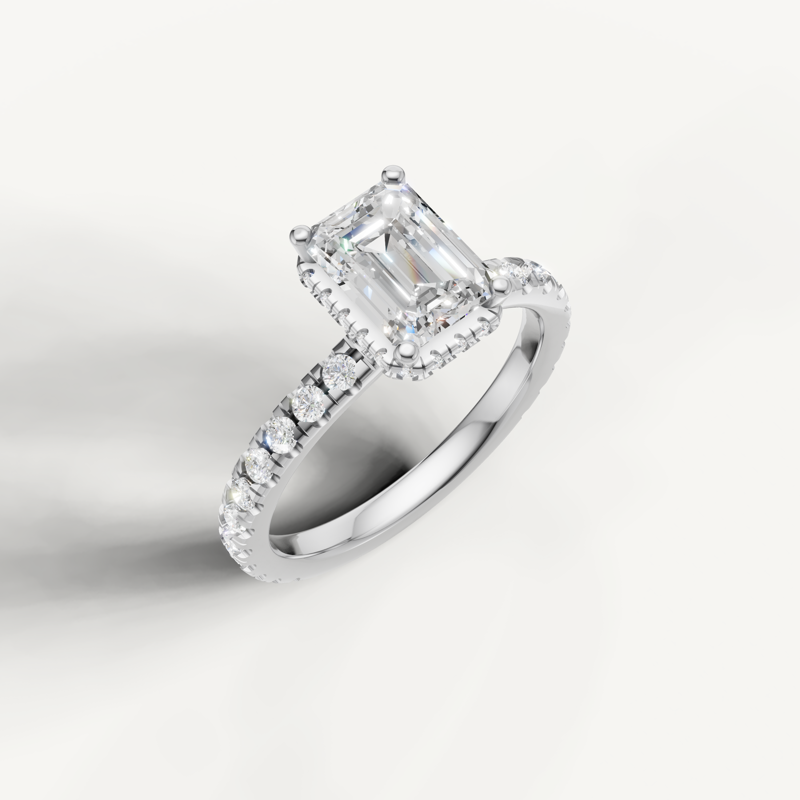 IGI certified emerald cut lab grown diamond ring with hidden halo
