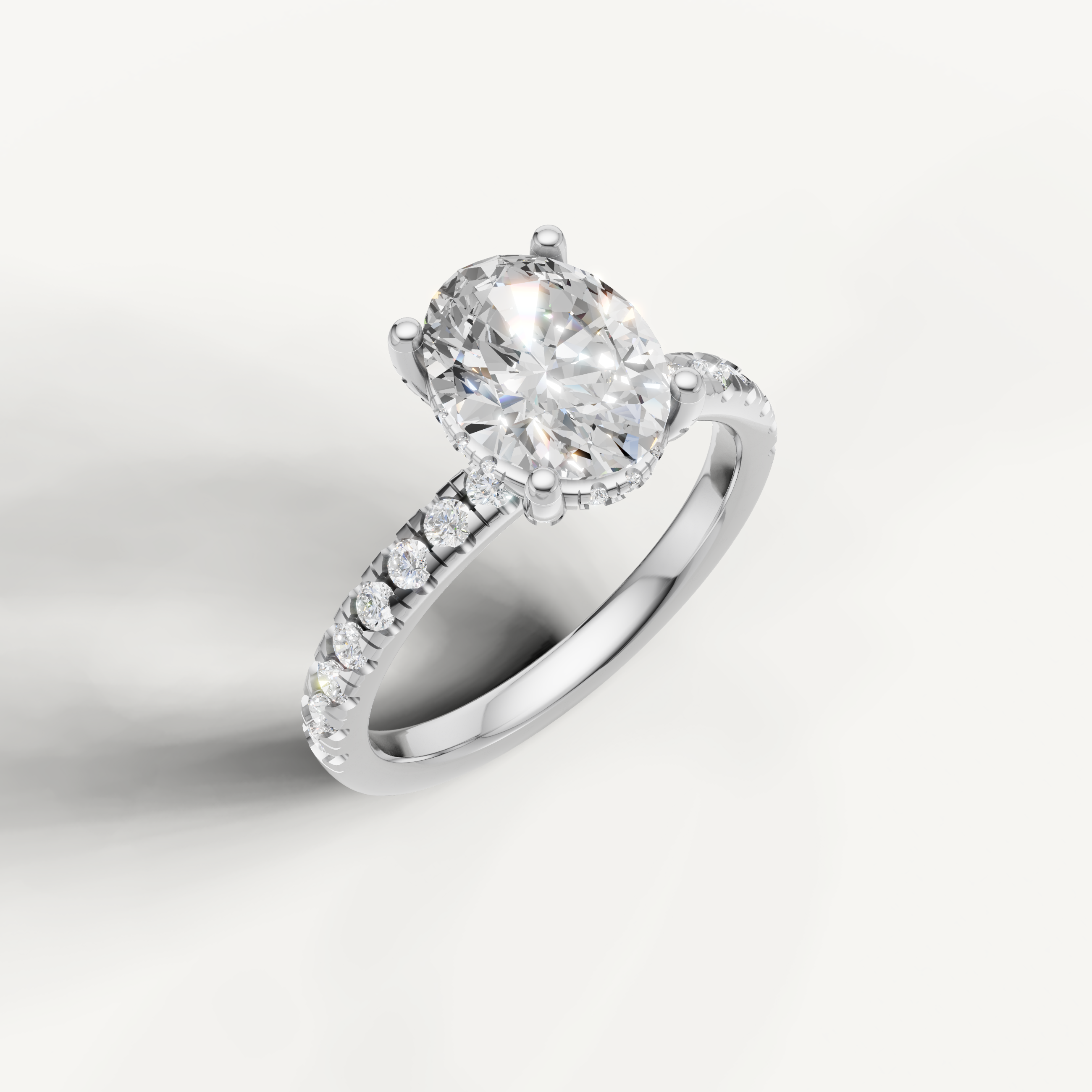 IGI certified oval lab diamond ring with pavé band solitaire white gold