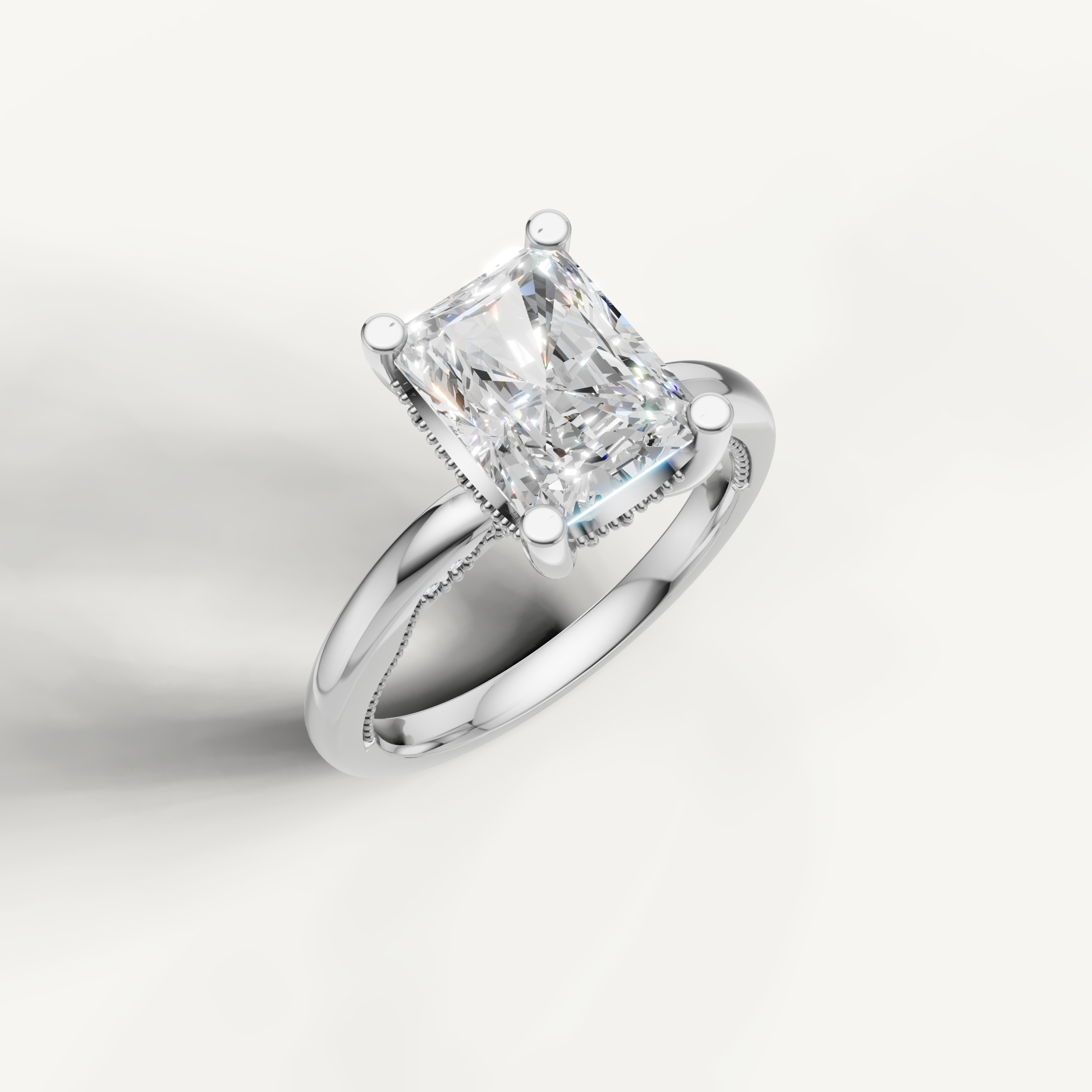 A sleek, silvery-white band holding a prominent oval-cut center stone, designed for a clean and elegant look.
