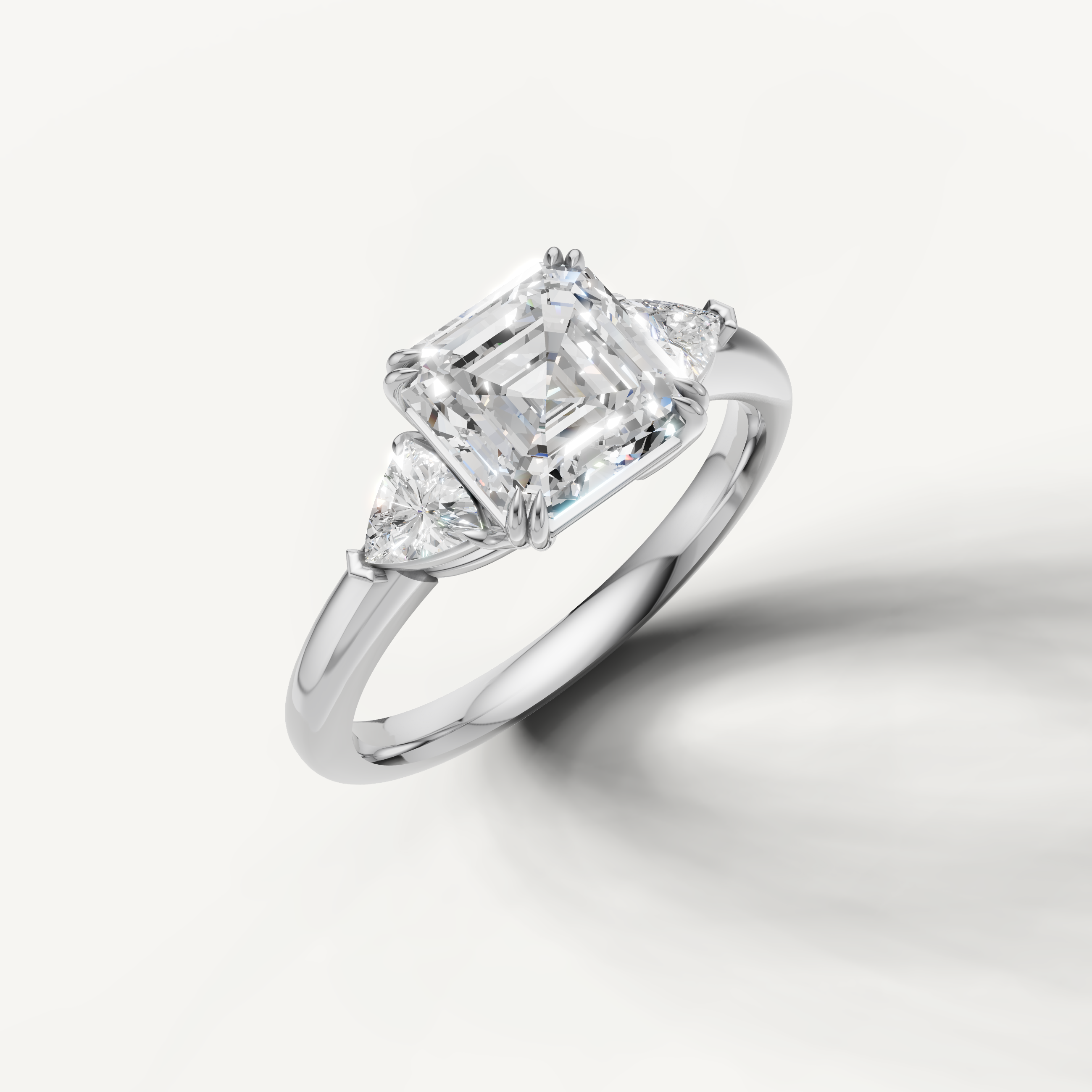 IGI certified asscher cut lab diamond ring with tapered trillion shaped side diamonds