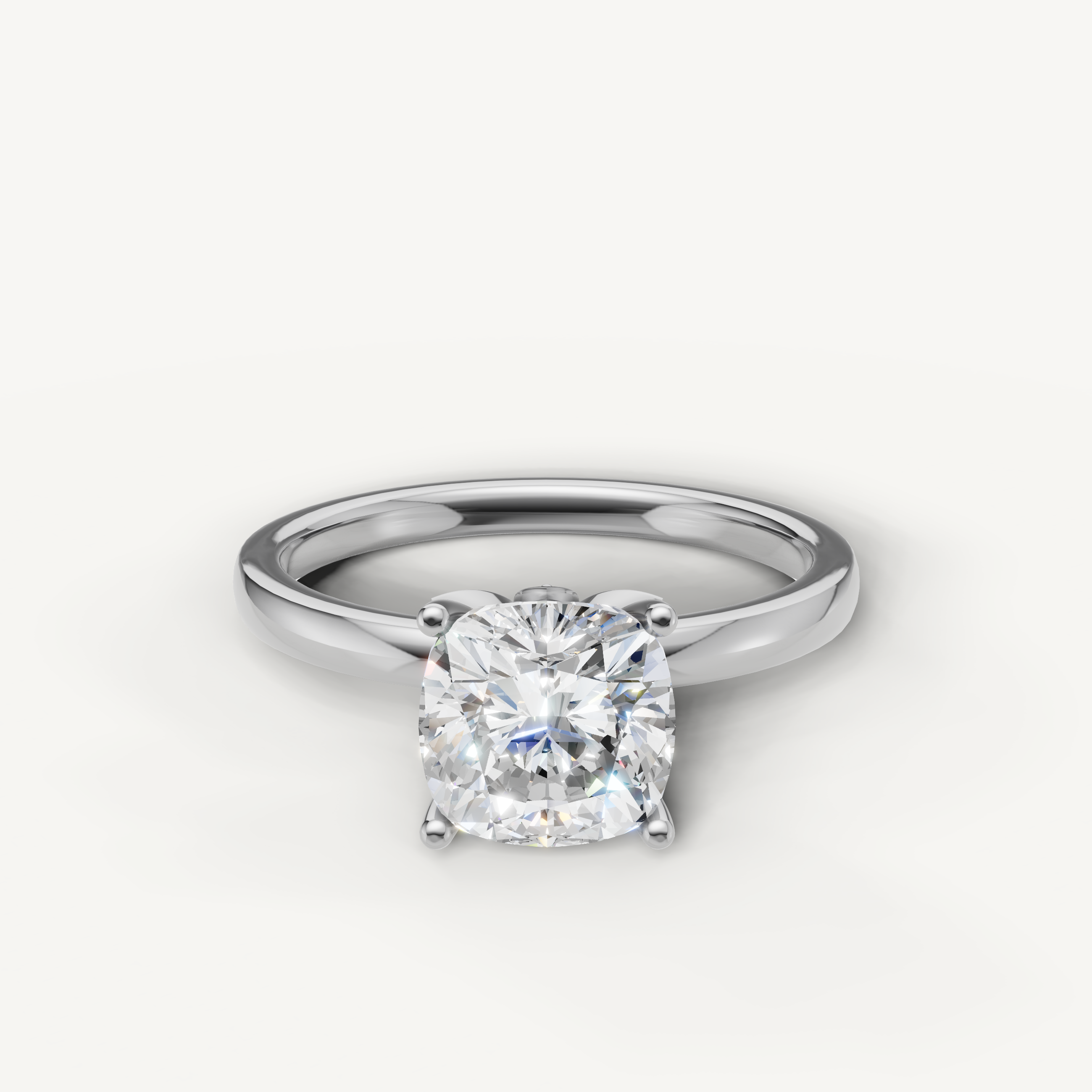 Cushion cut lab grown diamond solitaire engagement ring in white gold minimalist 4 prong setting