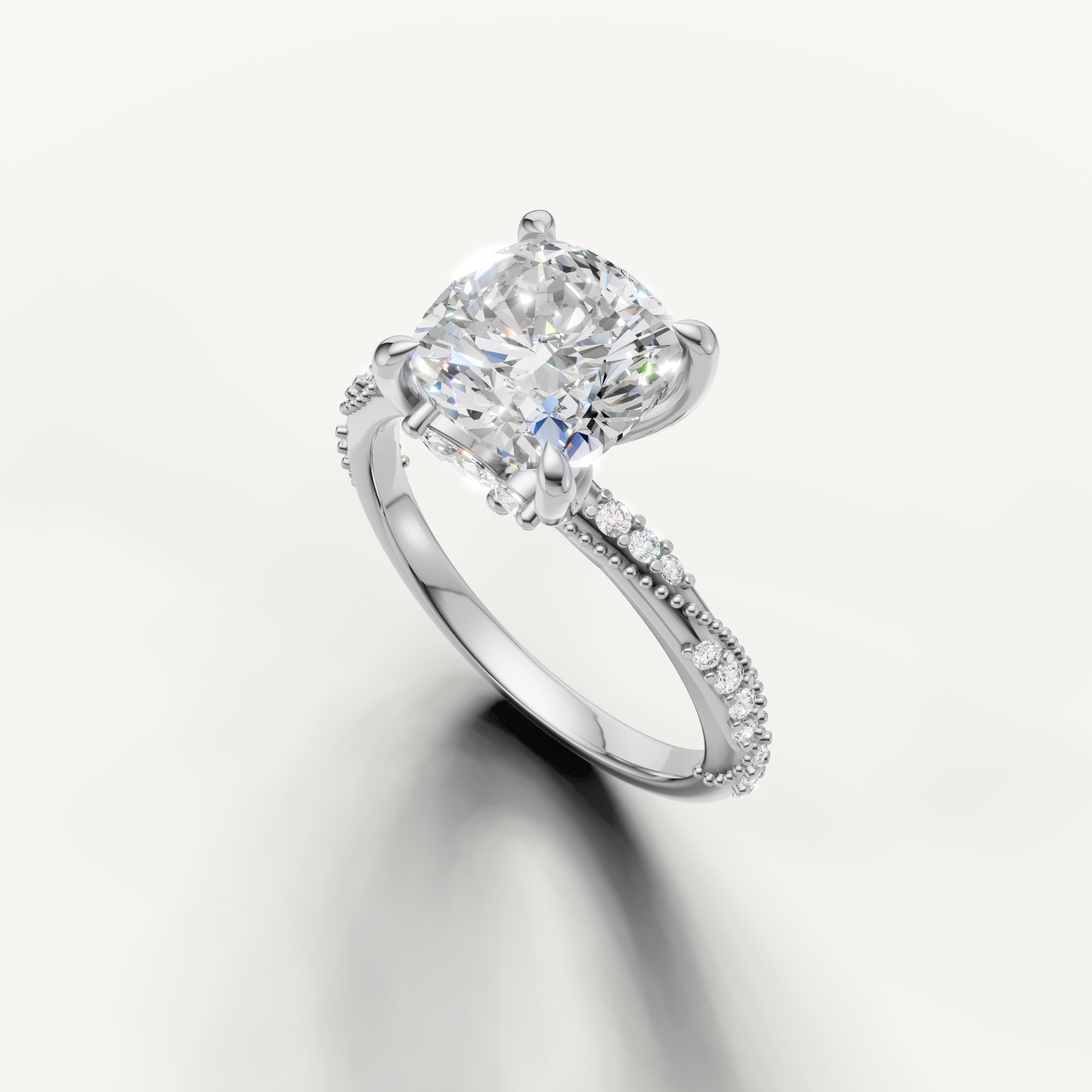 14K white gold cushion cut solitaire diamond engagement ring with timeless brilliance and modern elegance