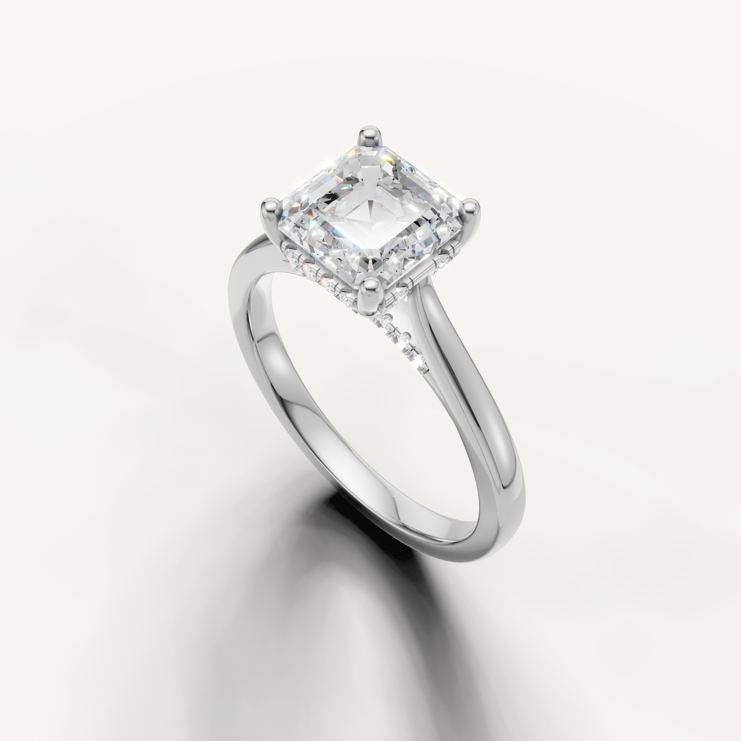 classic asscher cut lab grown diamond engagement ring in polished white gold