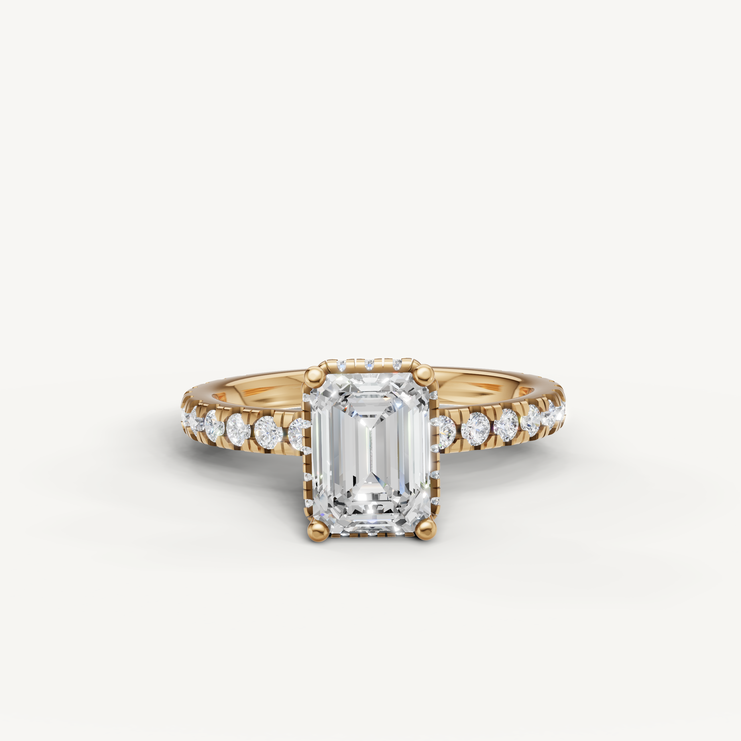emerald cut lab grown diamond engagement ring in 14k yellow gold