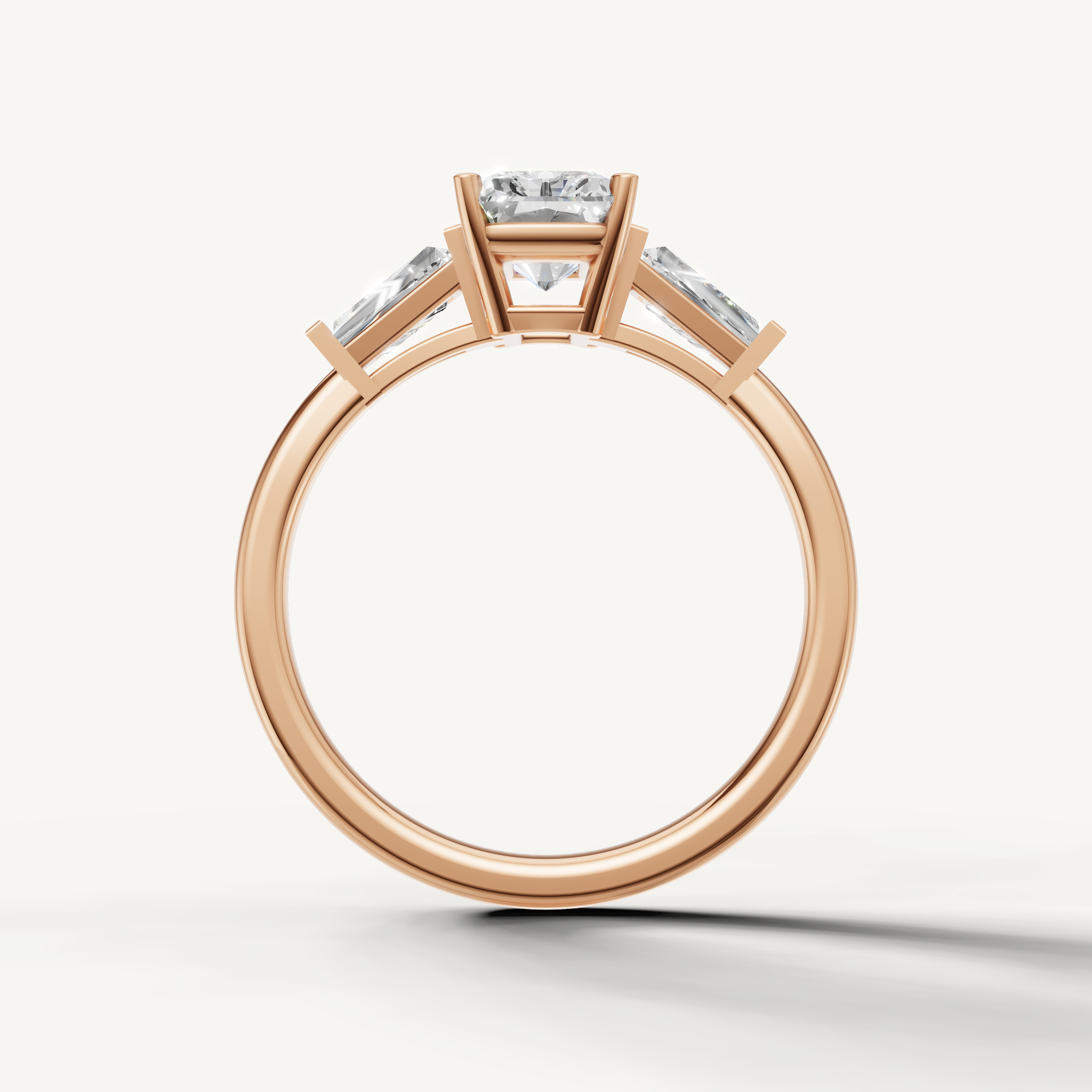 Radiant shape lab grown diamond engagement ring with baguette side diamonds rose gold elegant