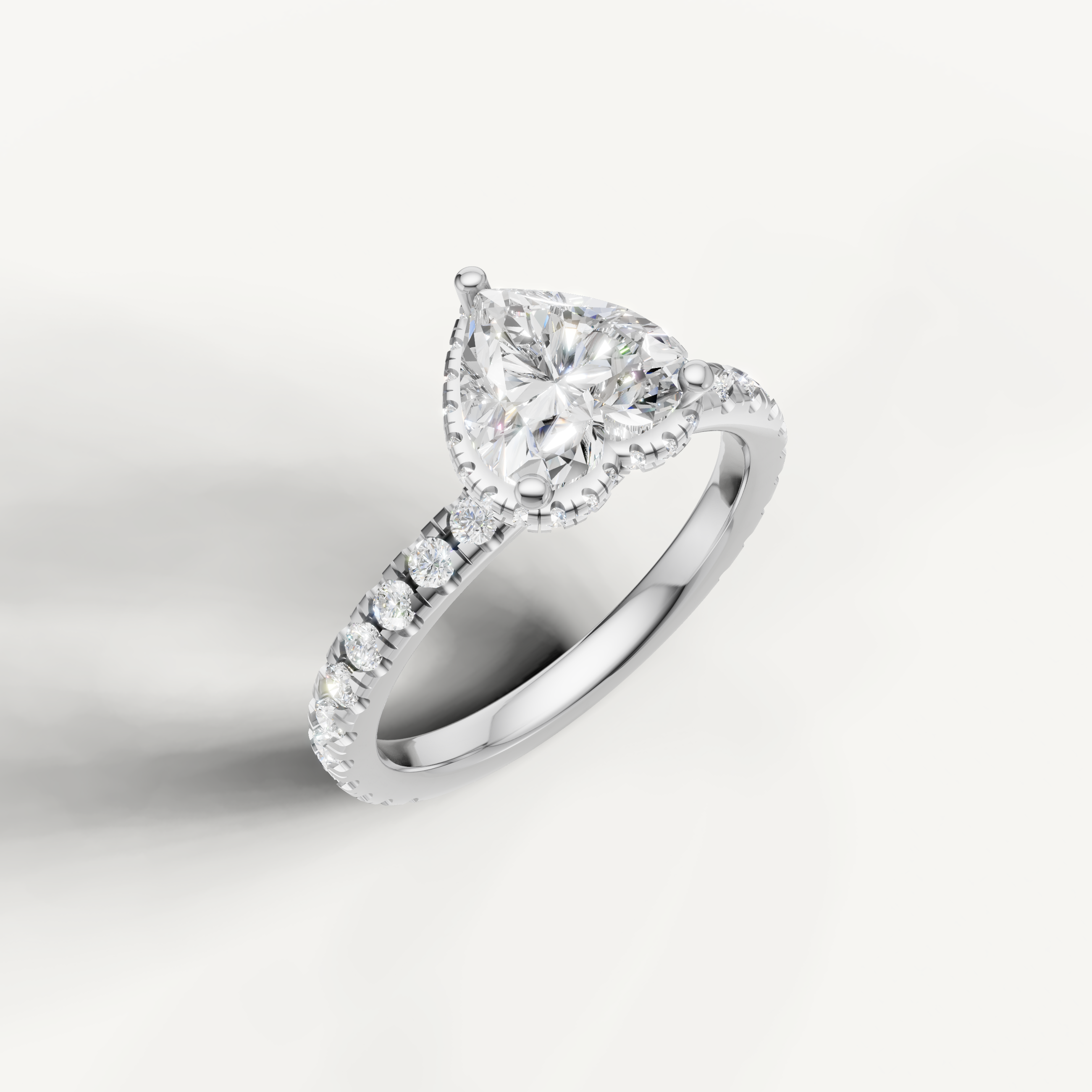 romantic heart solitaire engagement ring with pavé diamond shank