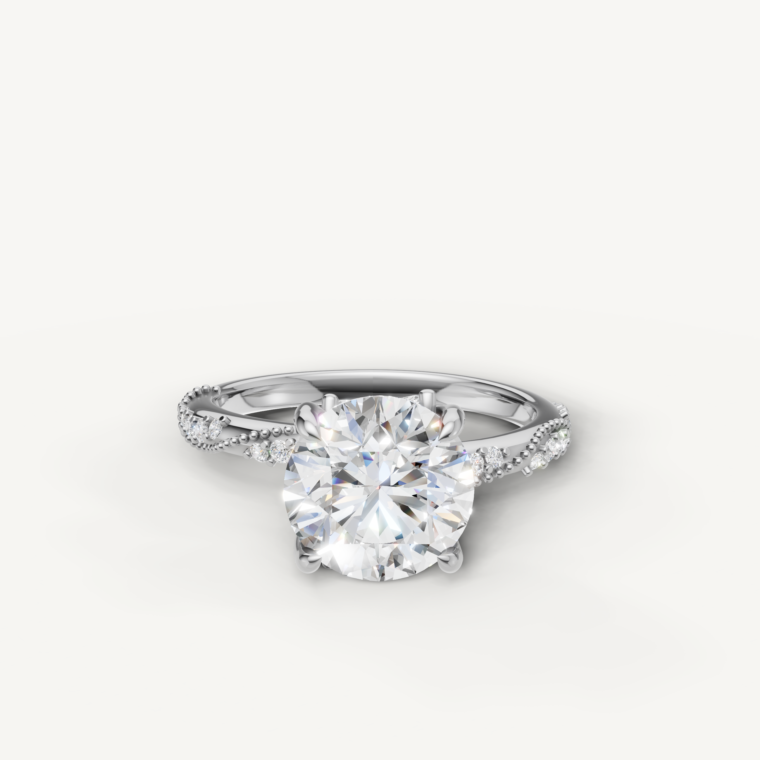 round brilliant lab grown diamond engagement ring with twisted pavé band white gold