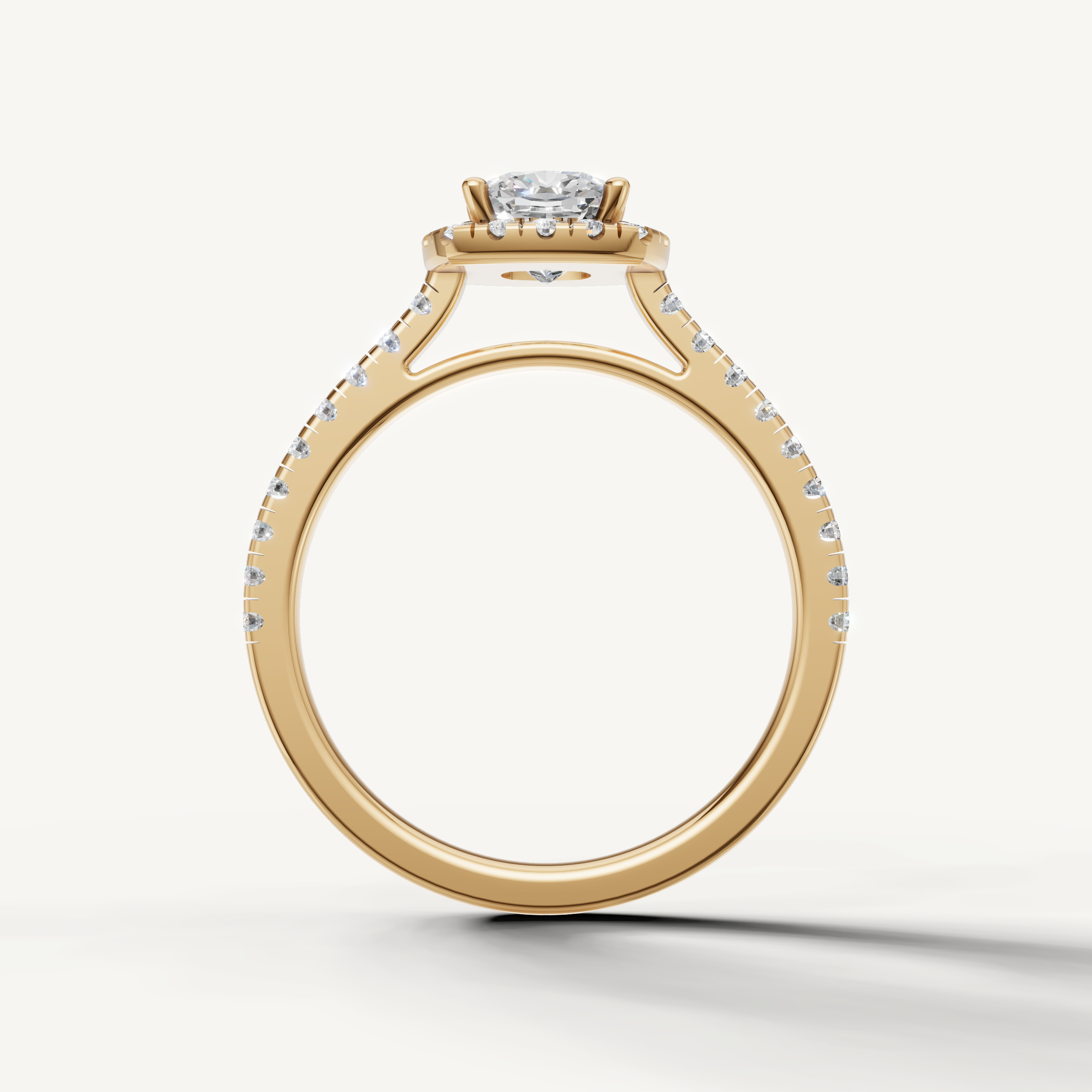 sparkling cushion cut lab grown diamond halo engagement ring with pavé diamonds