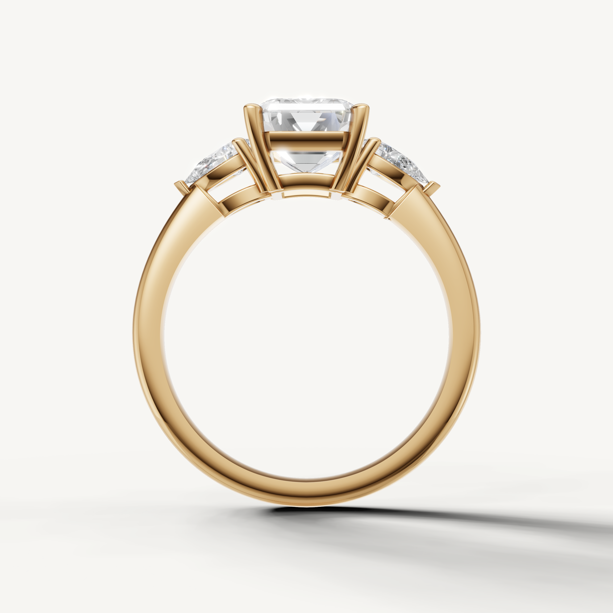 classic emerald cut lab grown diamond ring with marquise accents yellow gold