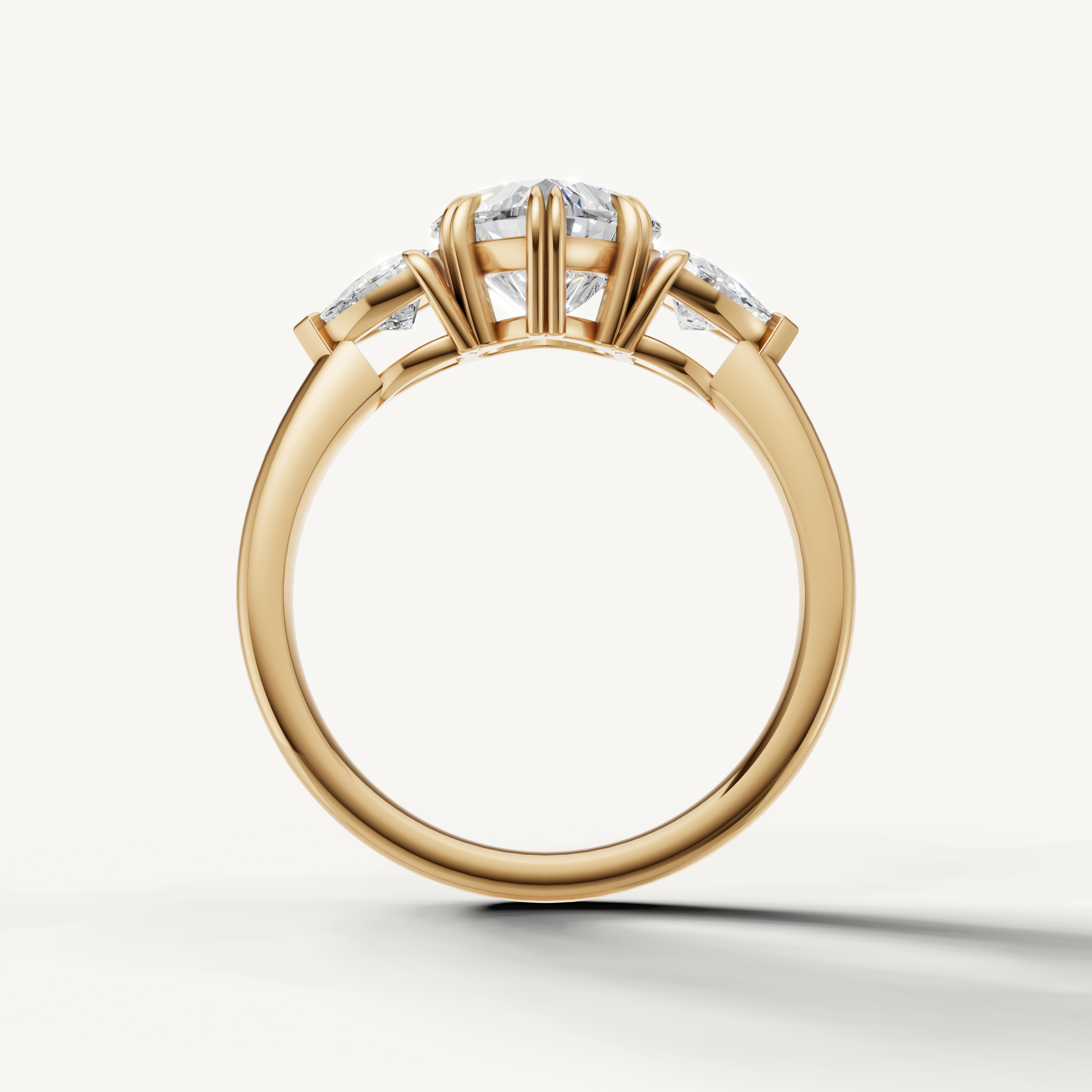 luxurious heart shaped lab grown diamond ring with brilliant trillion side diamonds