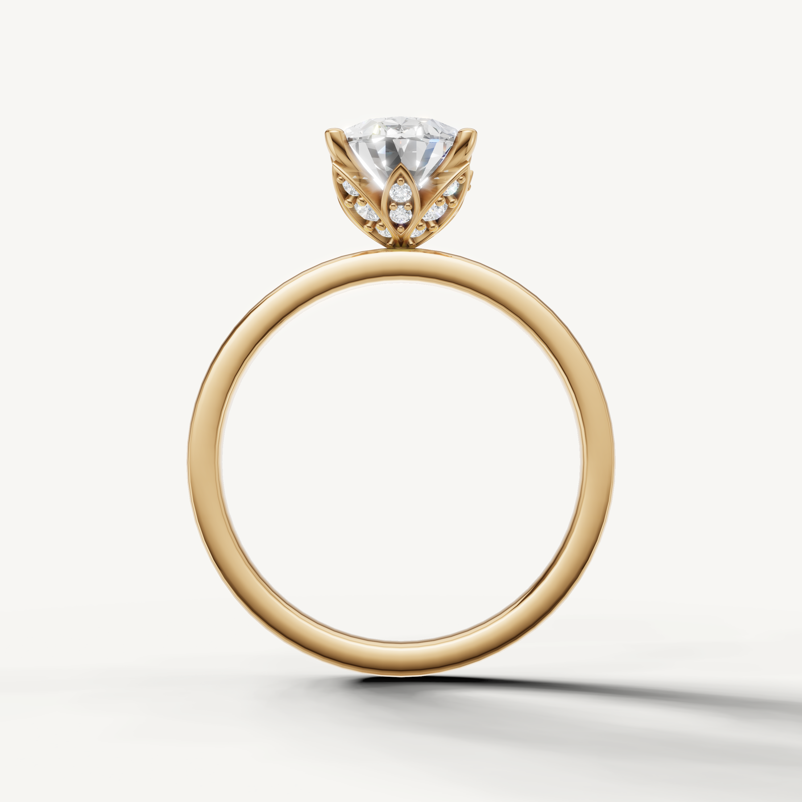 Minimalist oval lab grown diamond engagement ring plain band yellow gold