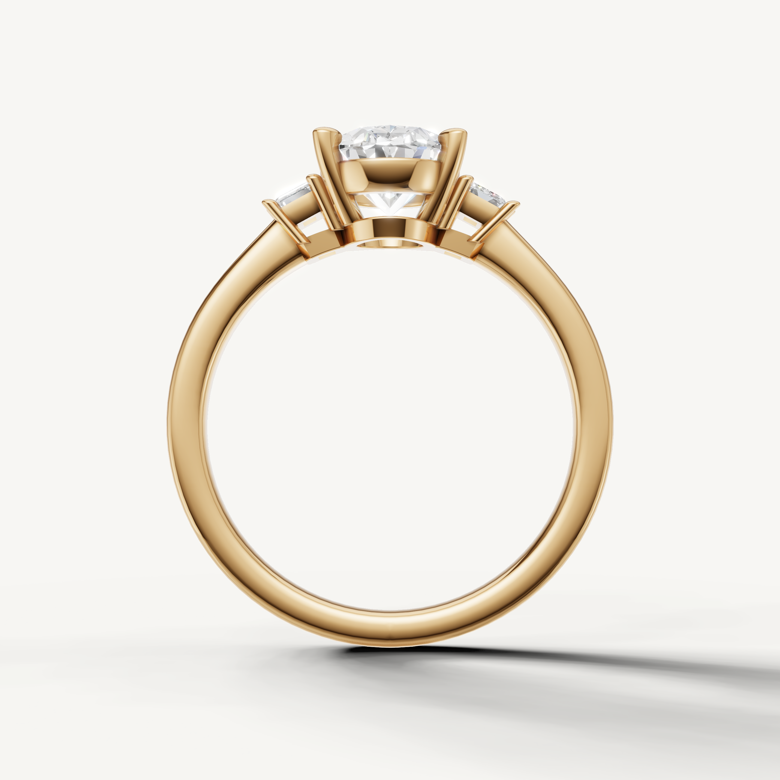 Fine jewelry oval lab grown diamond engagement ring in yellow gold with emerald side diamonds