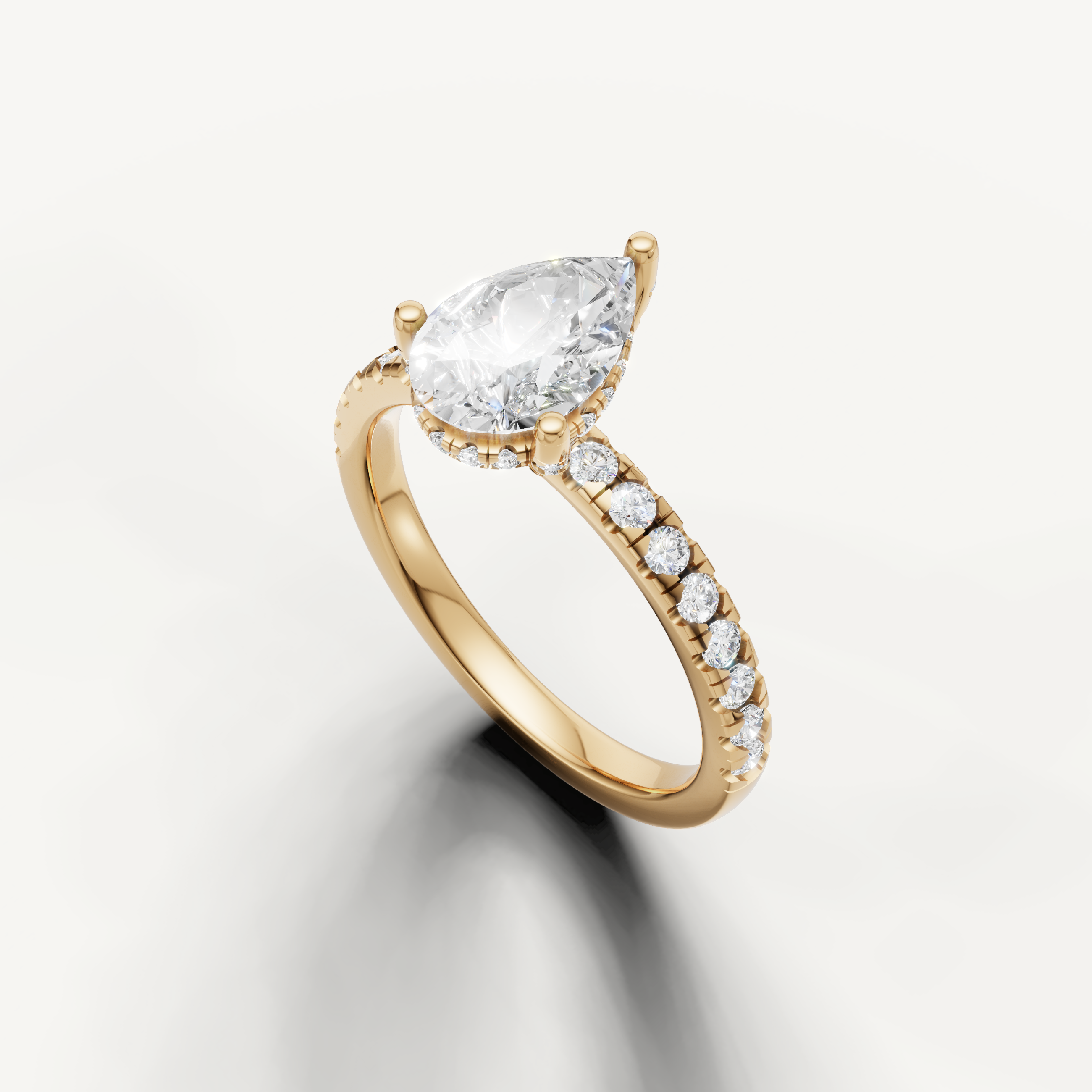 teardrop diamond engagement ring with micro pavé band 14k yellow gold