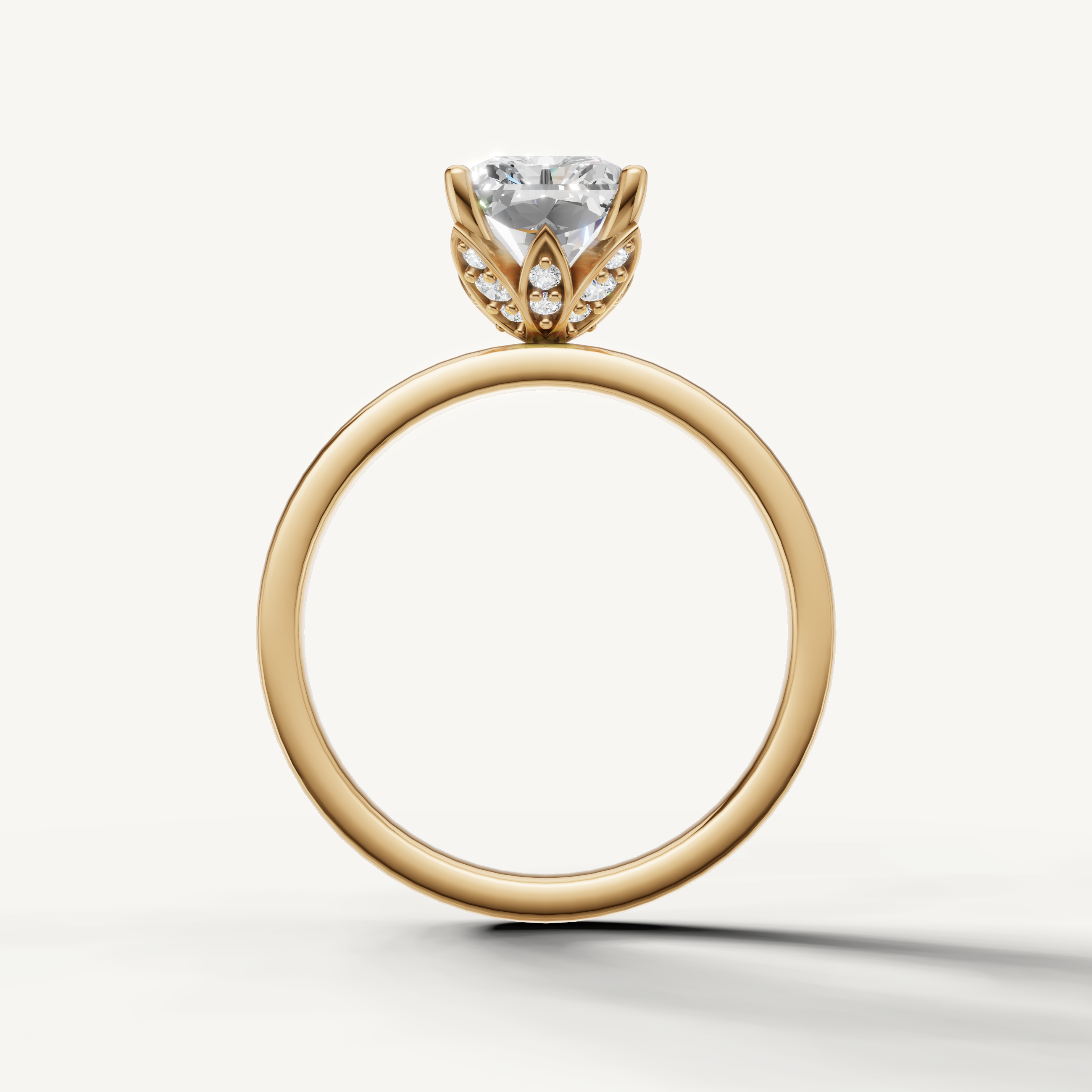 Minimalist radiant lab grown diamond engagement ring plain band yellow gold