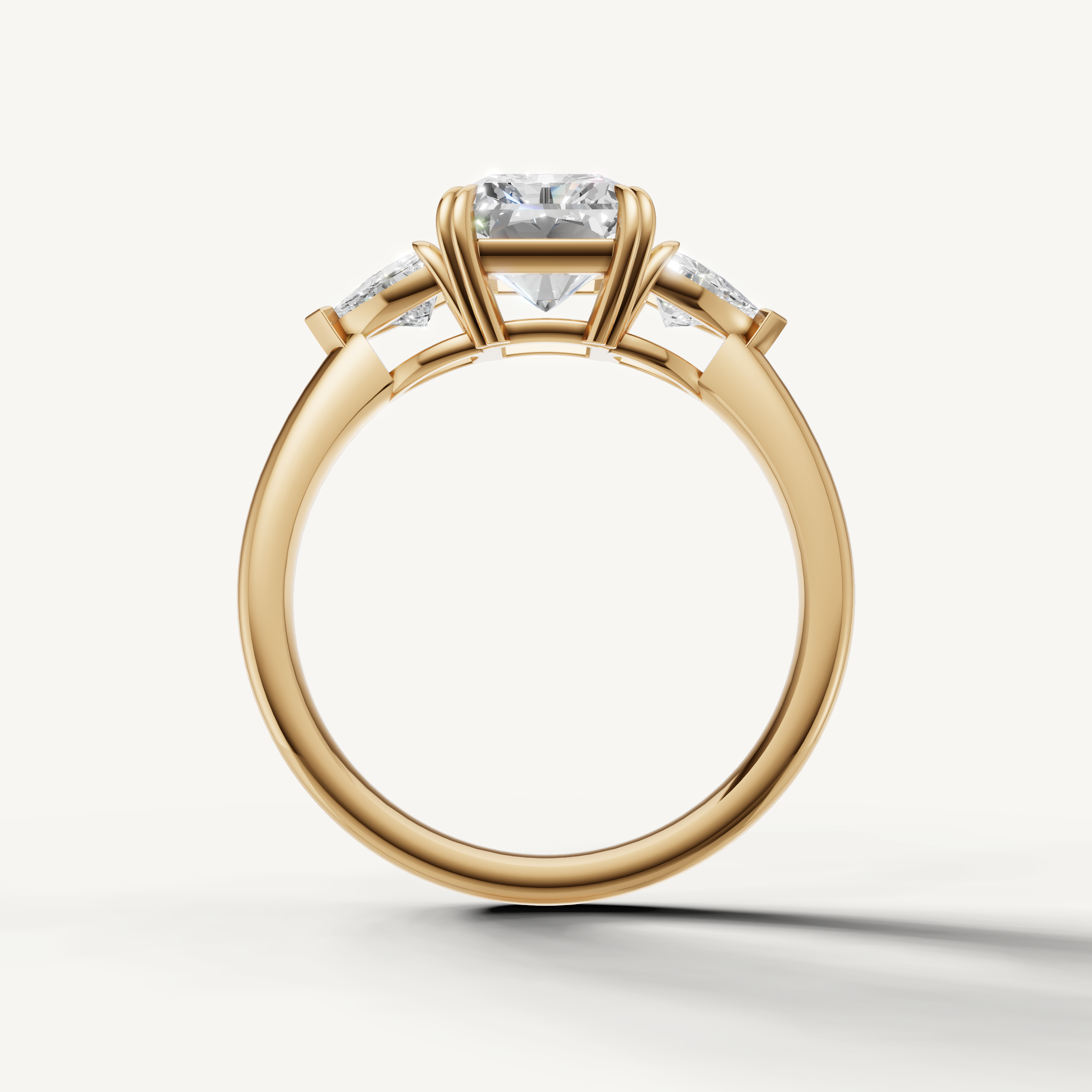 luxurious radiant cut lab grown diamond ring with brilliant trillion side diamonds