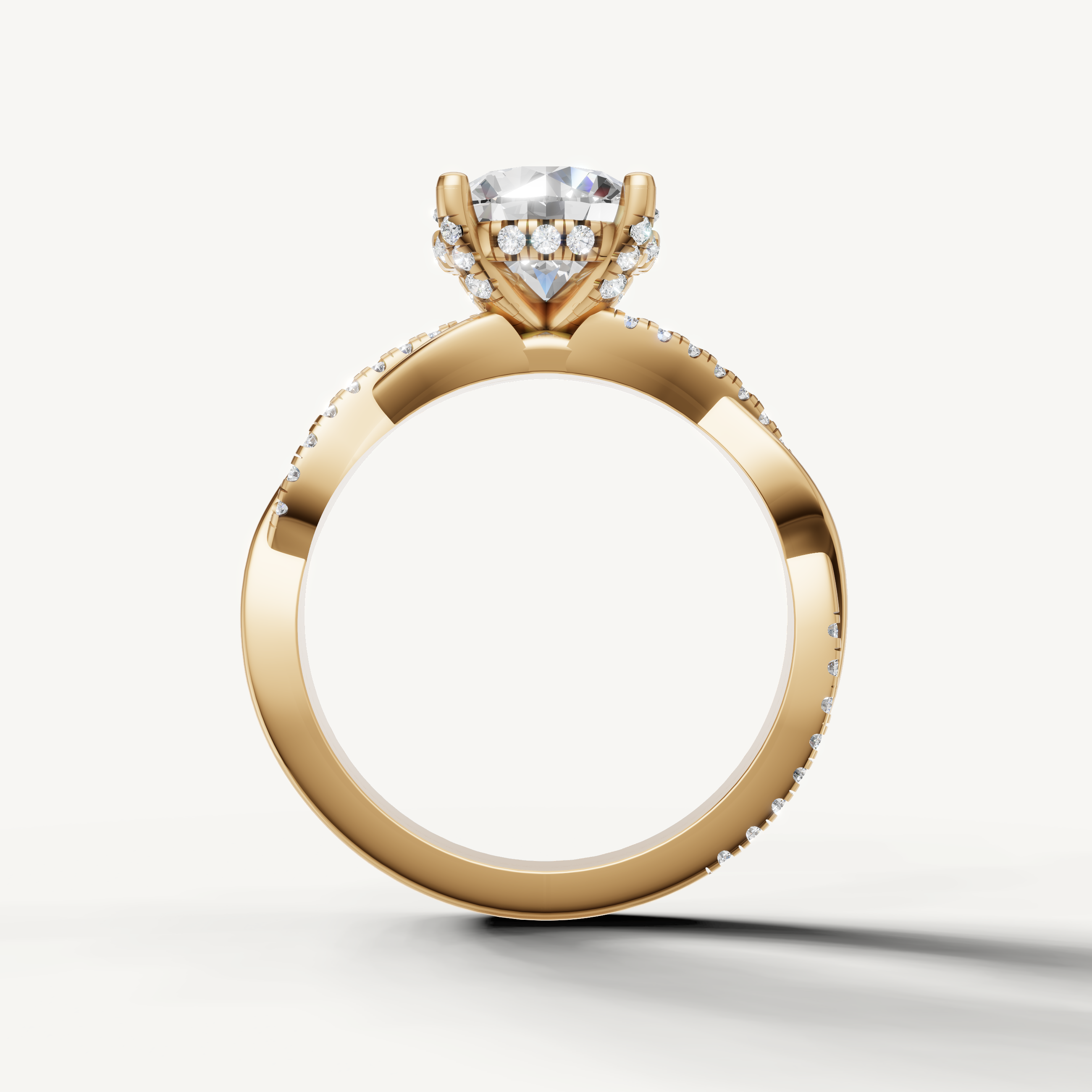 timeless round brilliant lab grown diamond engagement ring featuring a graceful bypass pavé setting