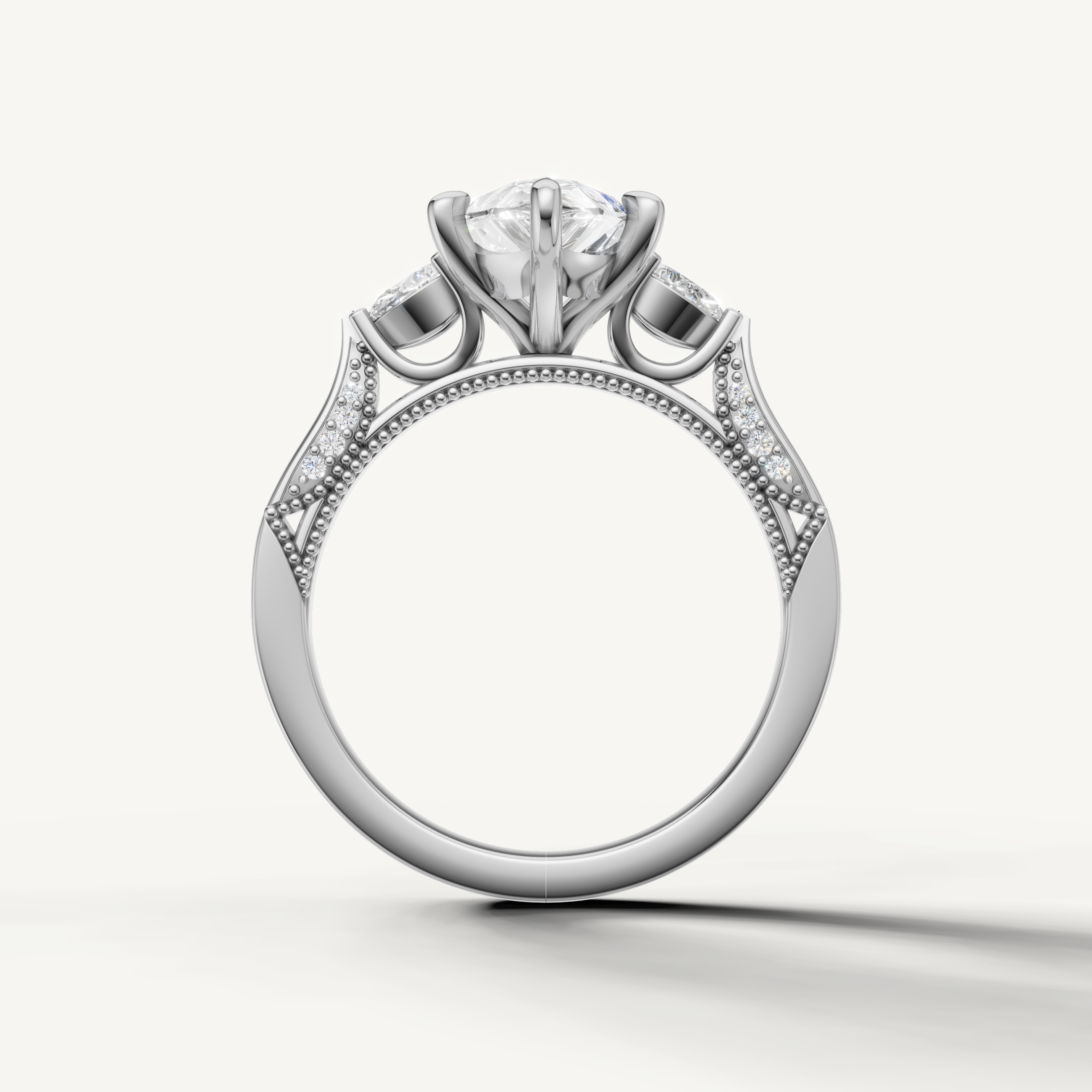 Pear shape lab grown diamond engagement ring with pear side diamonds white gold luxury