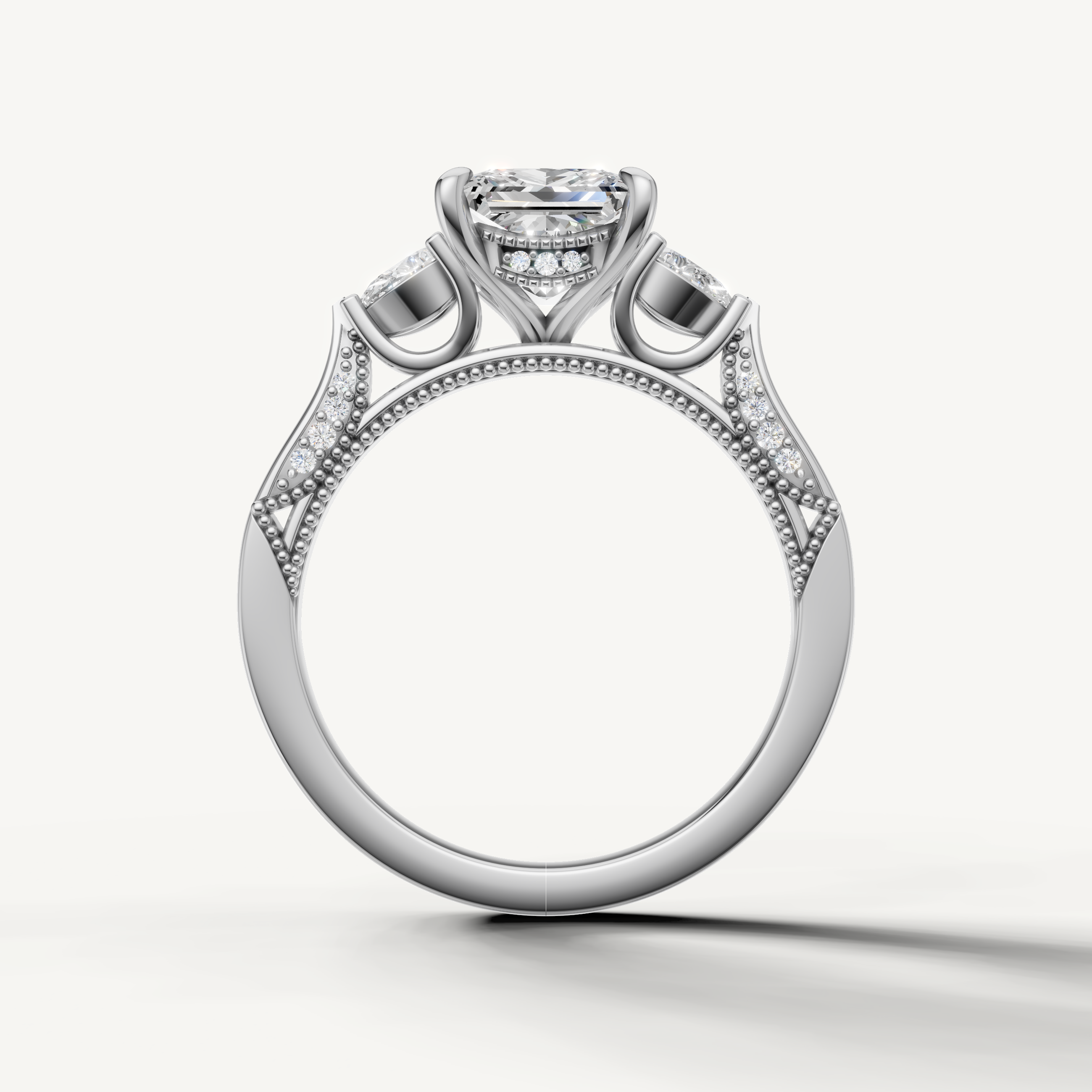 Princess shape lab grown diamond engagement ring with pear side diamonds white gold luxury