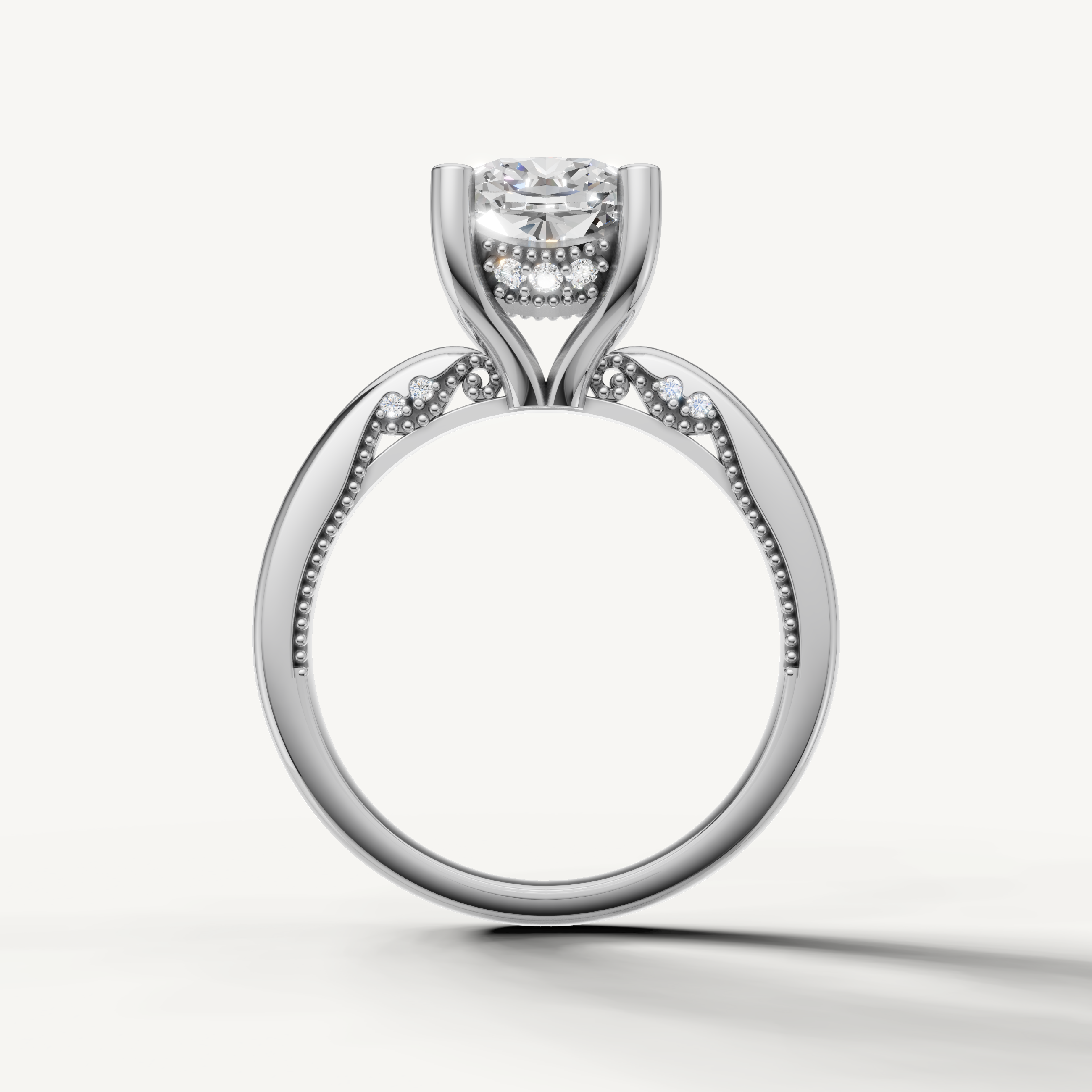 A sophisticated, high-clarity cushion-cut engagement ring crafted in radiant white gold for a classic, elegant look.