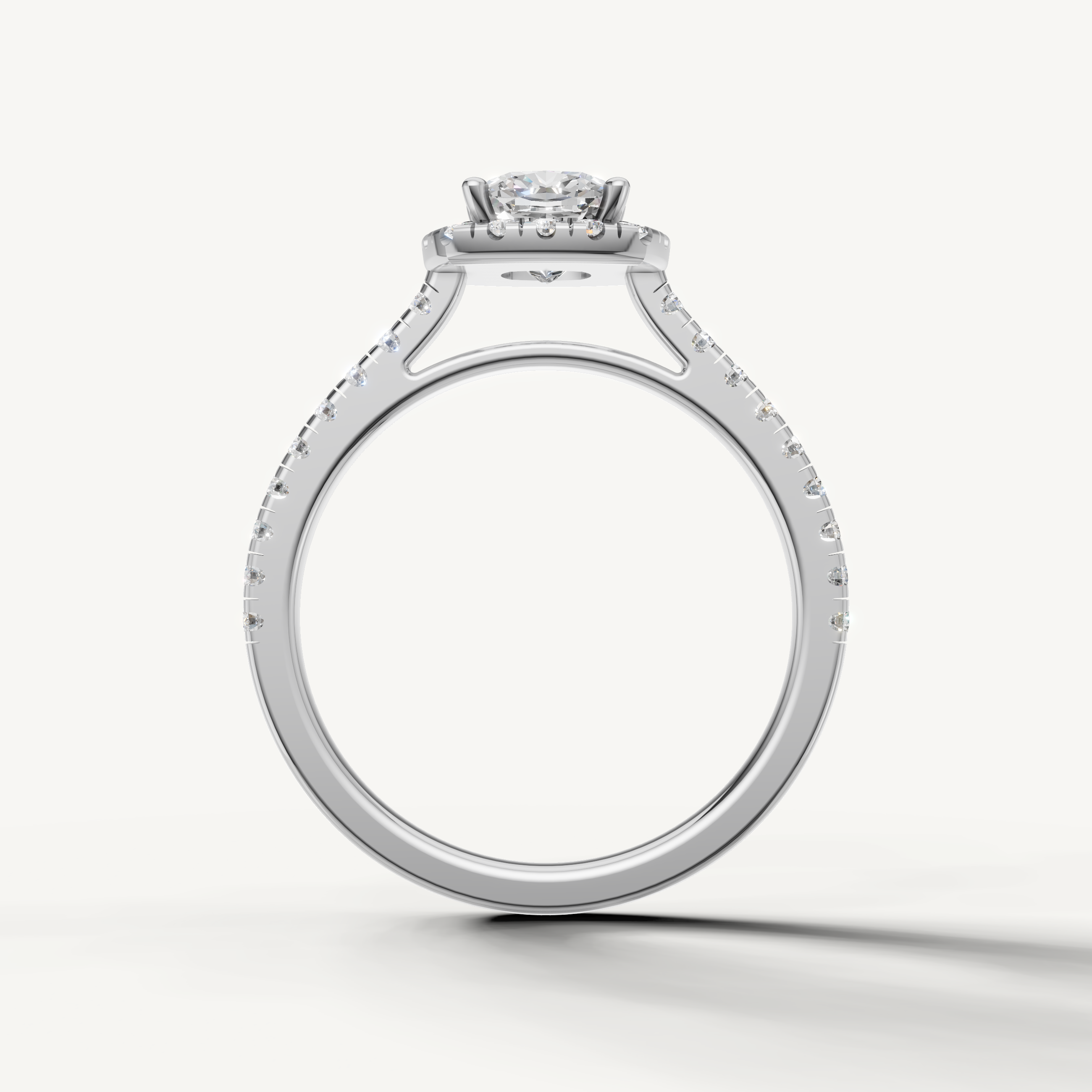 timeless cushion cut lab grown diamond halo engagement ring with delicate pavé shank