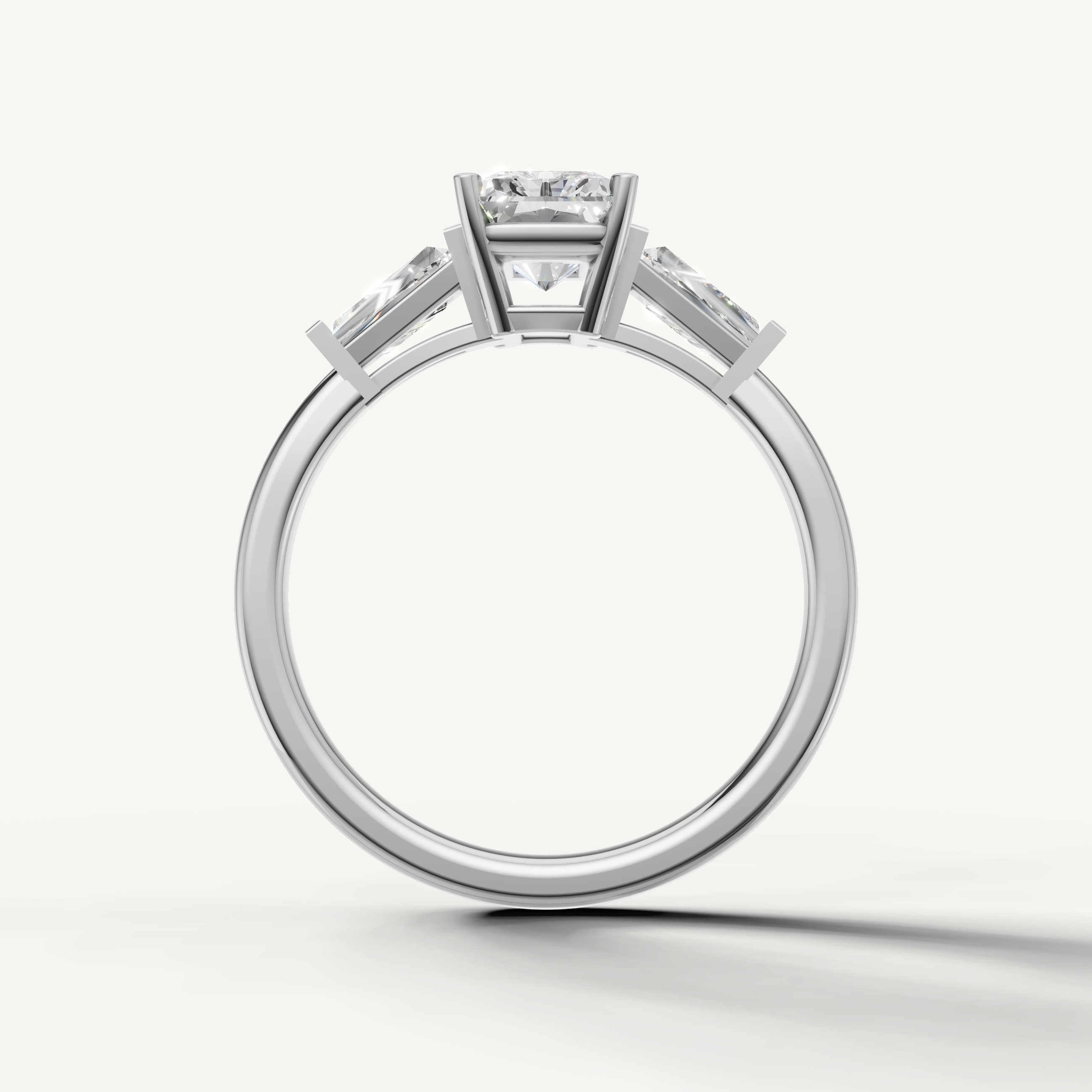 Radiant shape lab grown diamond engagement ring with baguette side diamonds white gold luxury