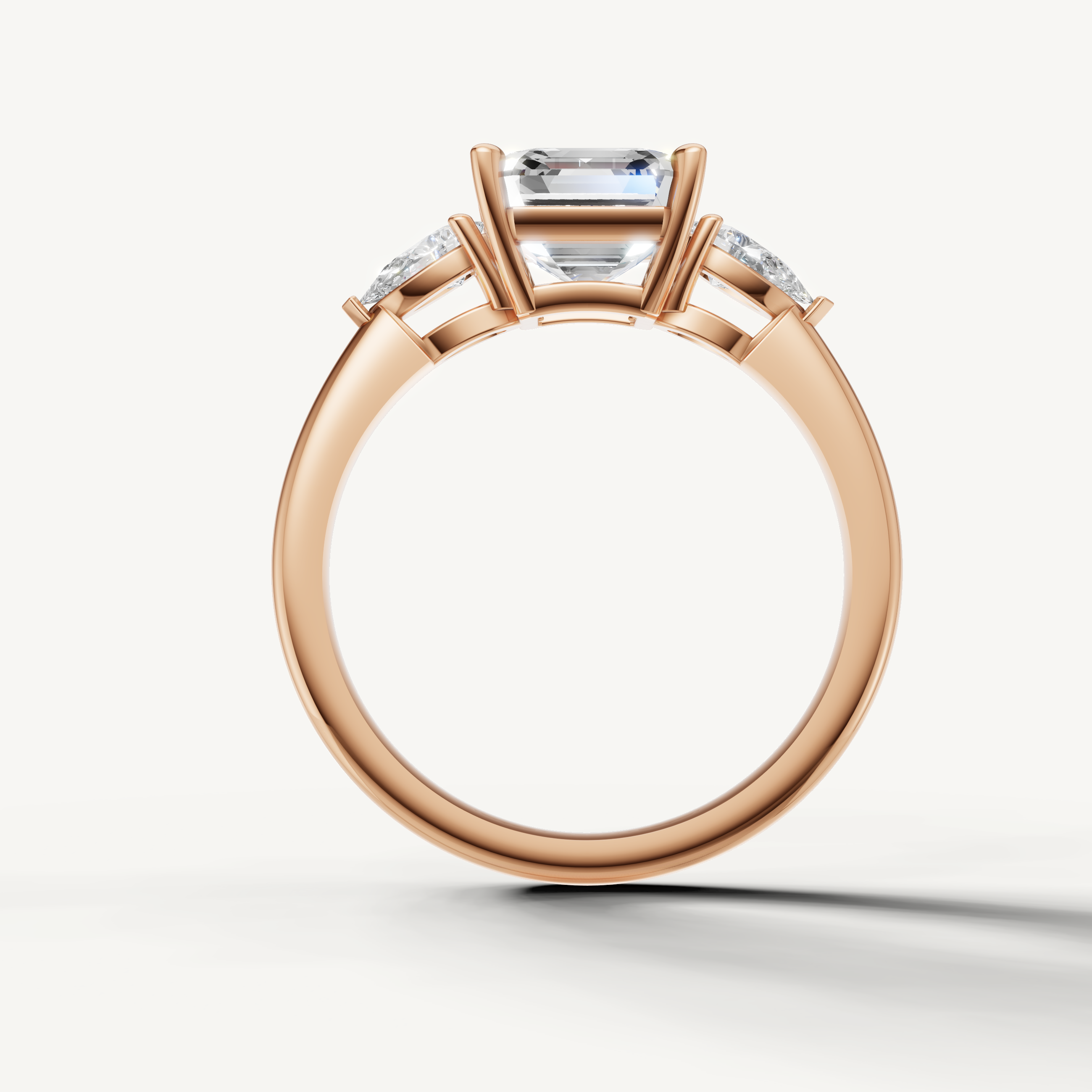 vintage style asscher lab grown diamond ring with pear accents rose gold