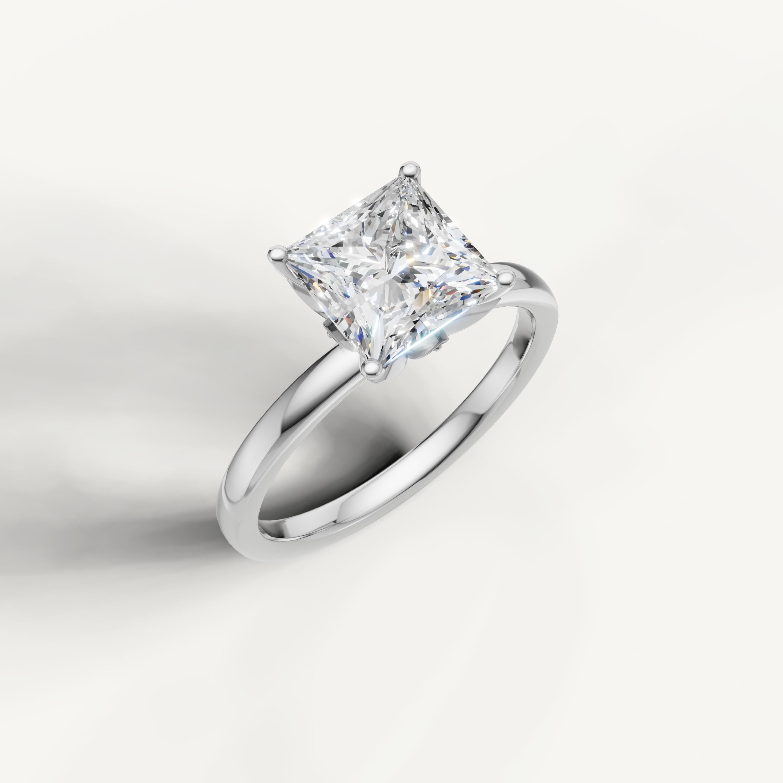 IGI certified princess lab diamond ring simple white gold band front view