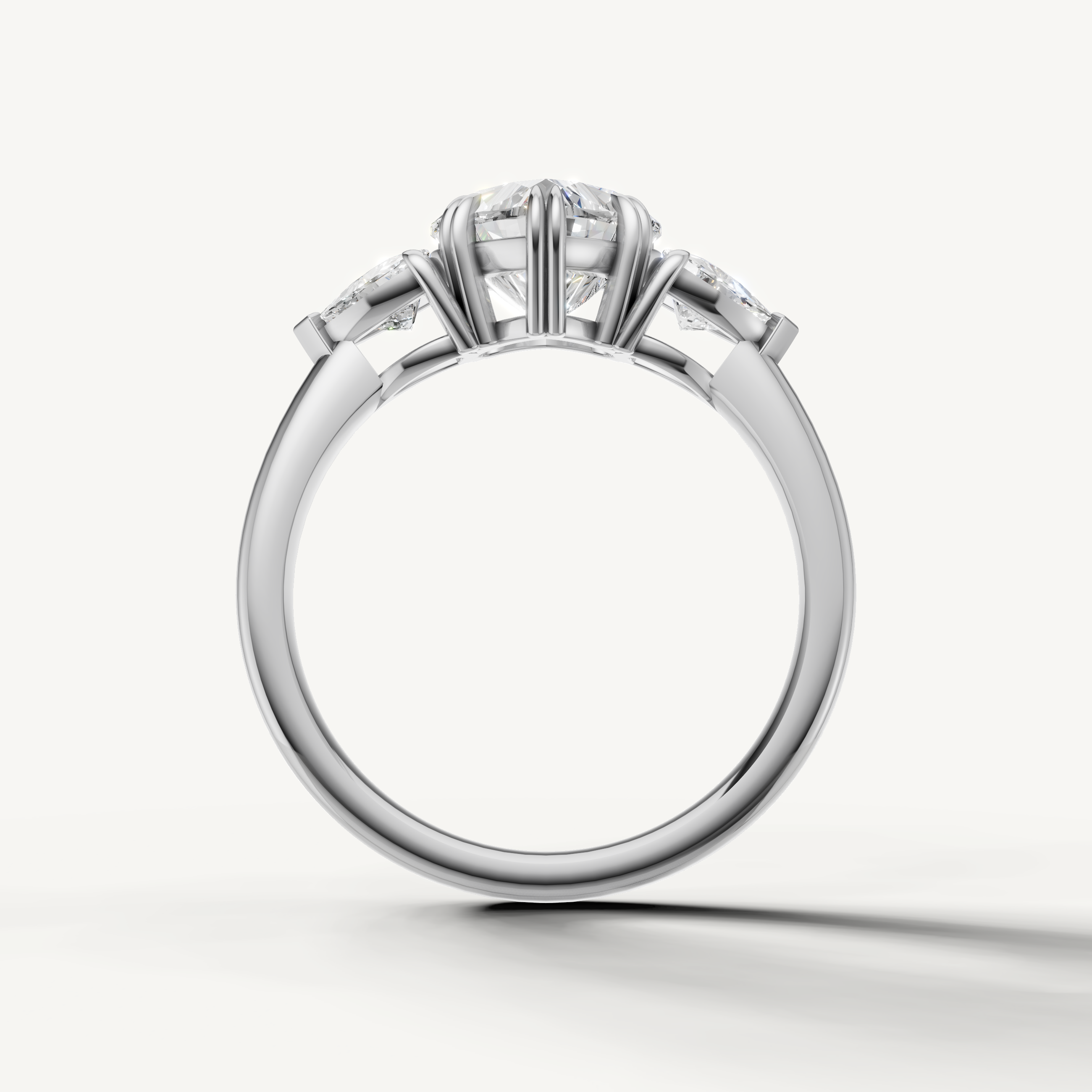 timeless heart shaped lab grown diamond ring with tapered trillion side stones