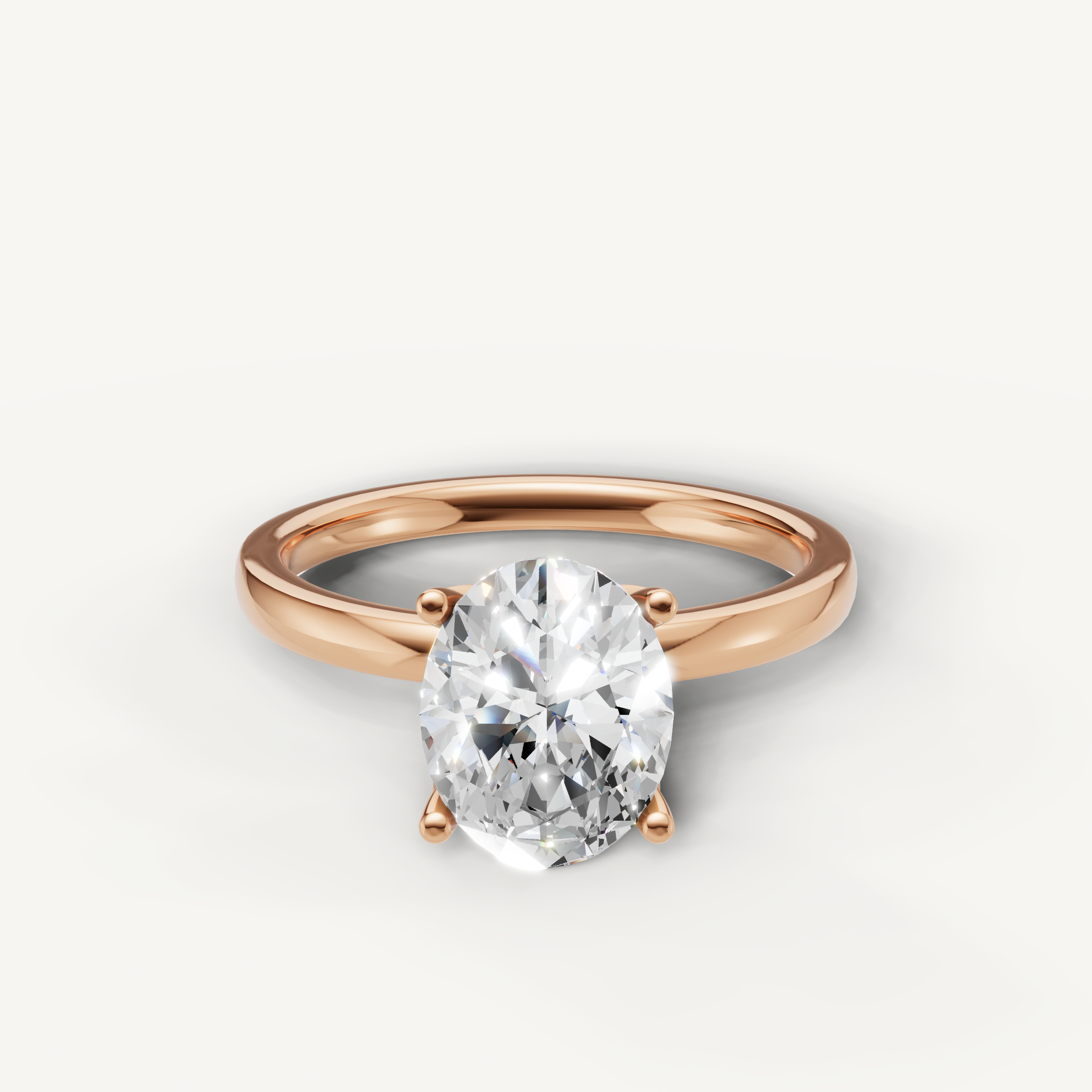 Oval cut lab grown diamond solitaire engagement ring in rose gold minimalist 4 prong setting
