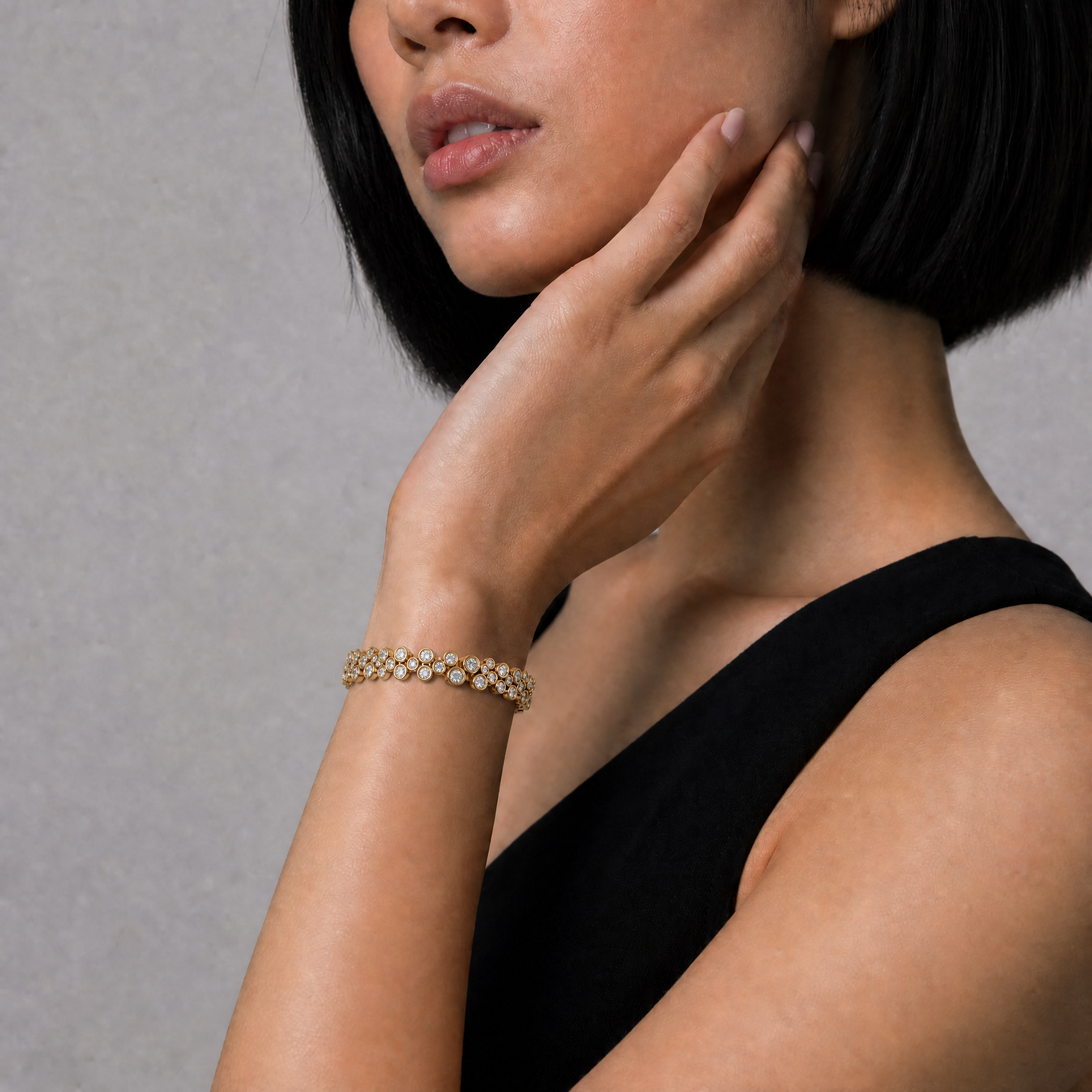 Bubble Bezel Cluster Lab Grown Diamond Station Bracelet in 14K Gold