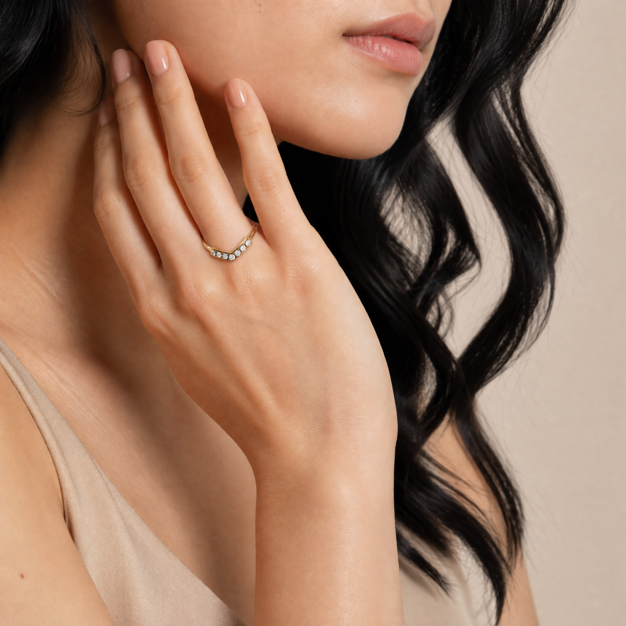 Chevron Wishbone Lab Grown Diamond Stackable Wedding Band in 14K Gold