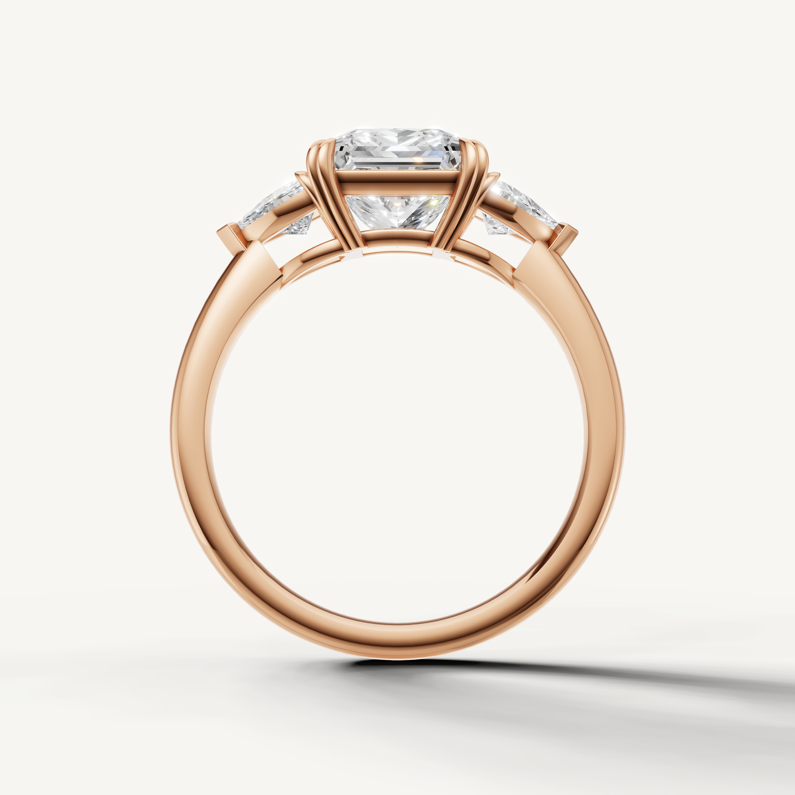 timeless princess cut lab grown diamond engagement ring with trillion accents in 14k rose gold