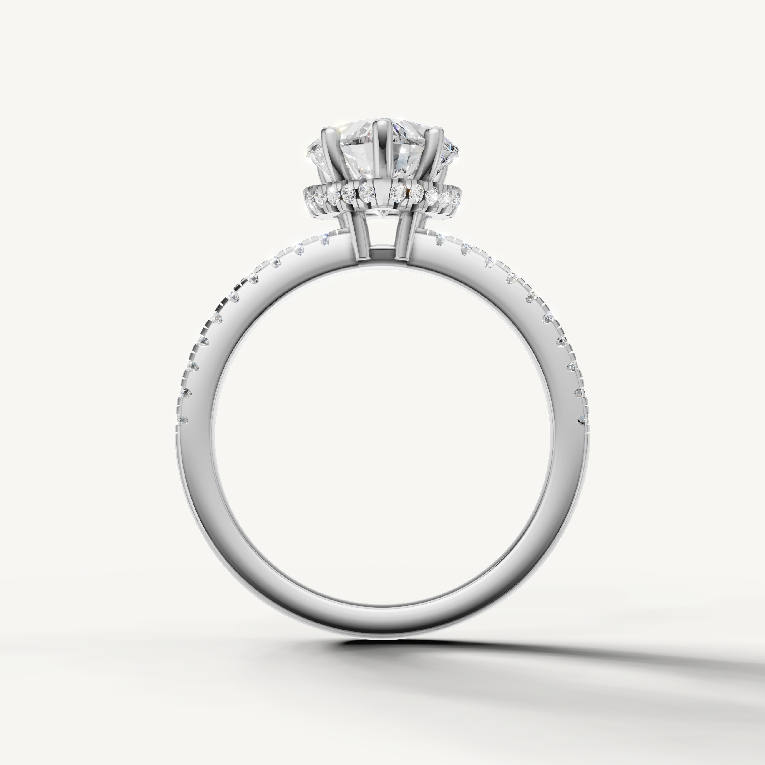 romantic heart lab grown diamond ring with slim pavé setting in white gold