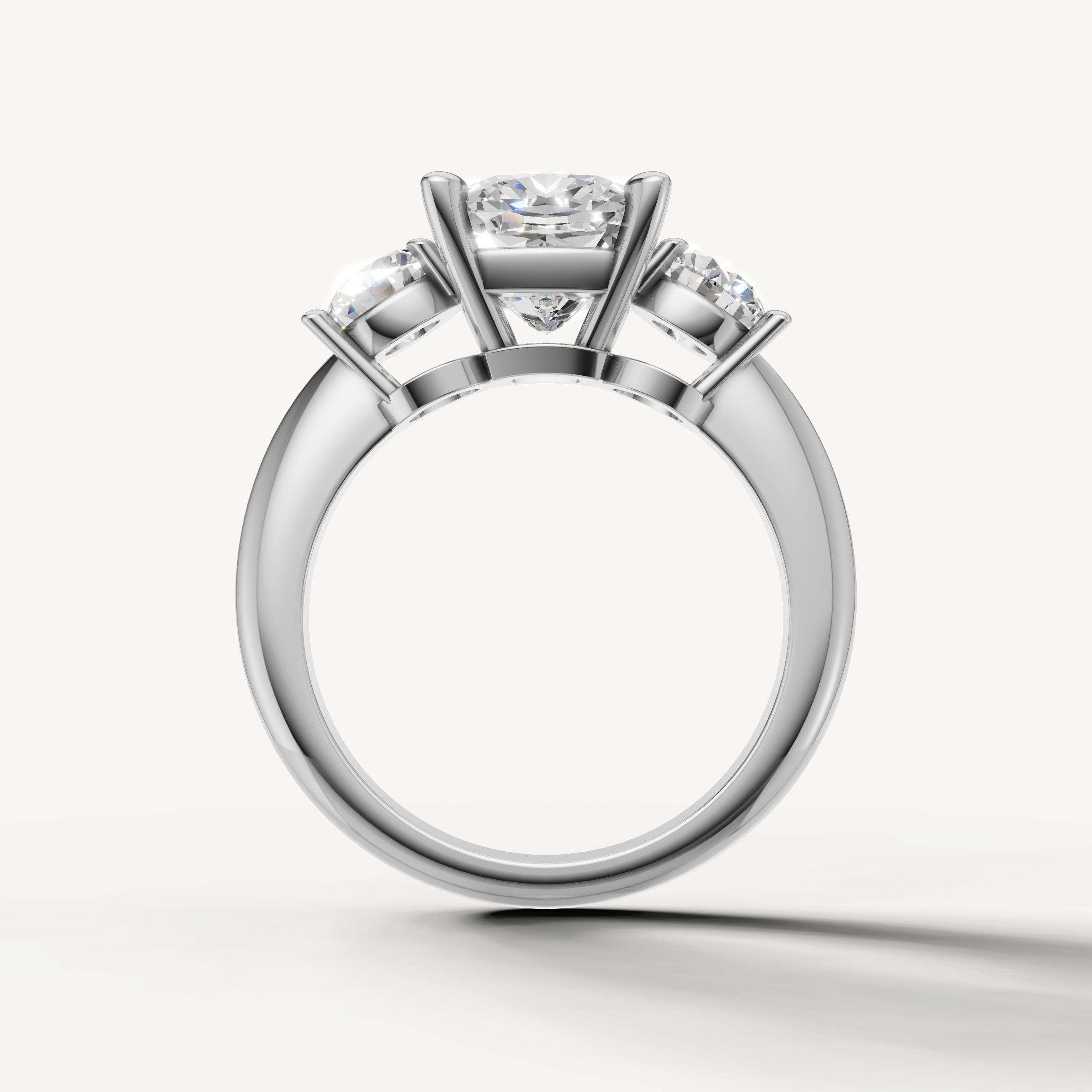 Classic cushion diamond engagement ring with round side stones white gold