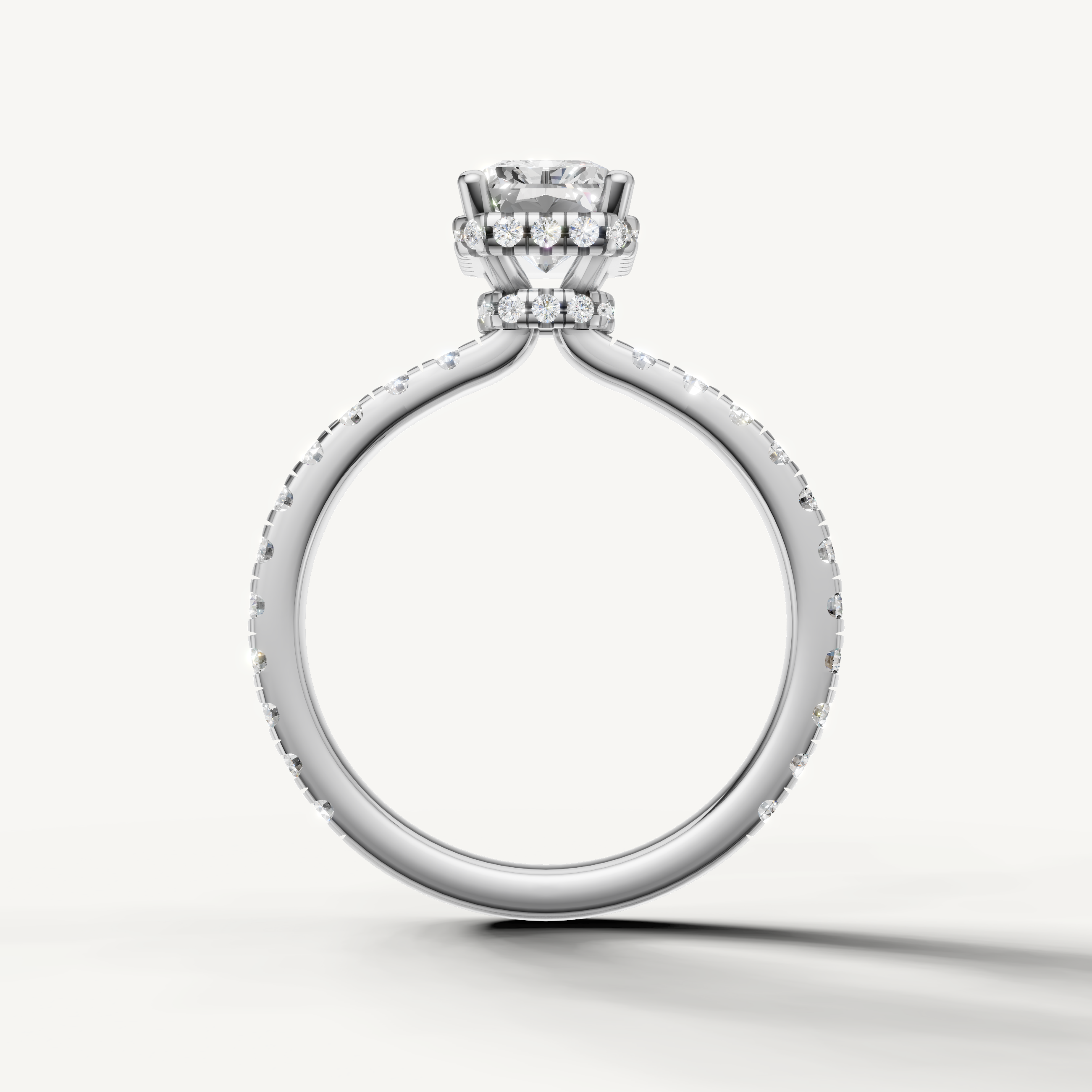 timeless radiant cut lab grown diamond hidden halo ring in 14k white gold with refined pavé diamond design