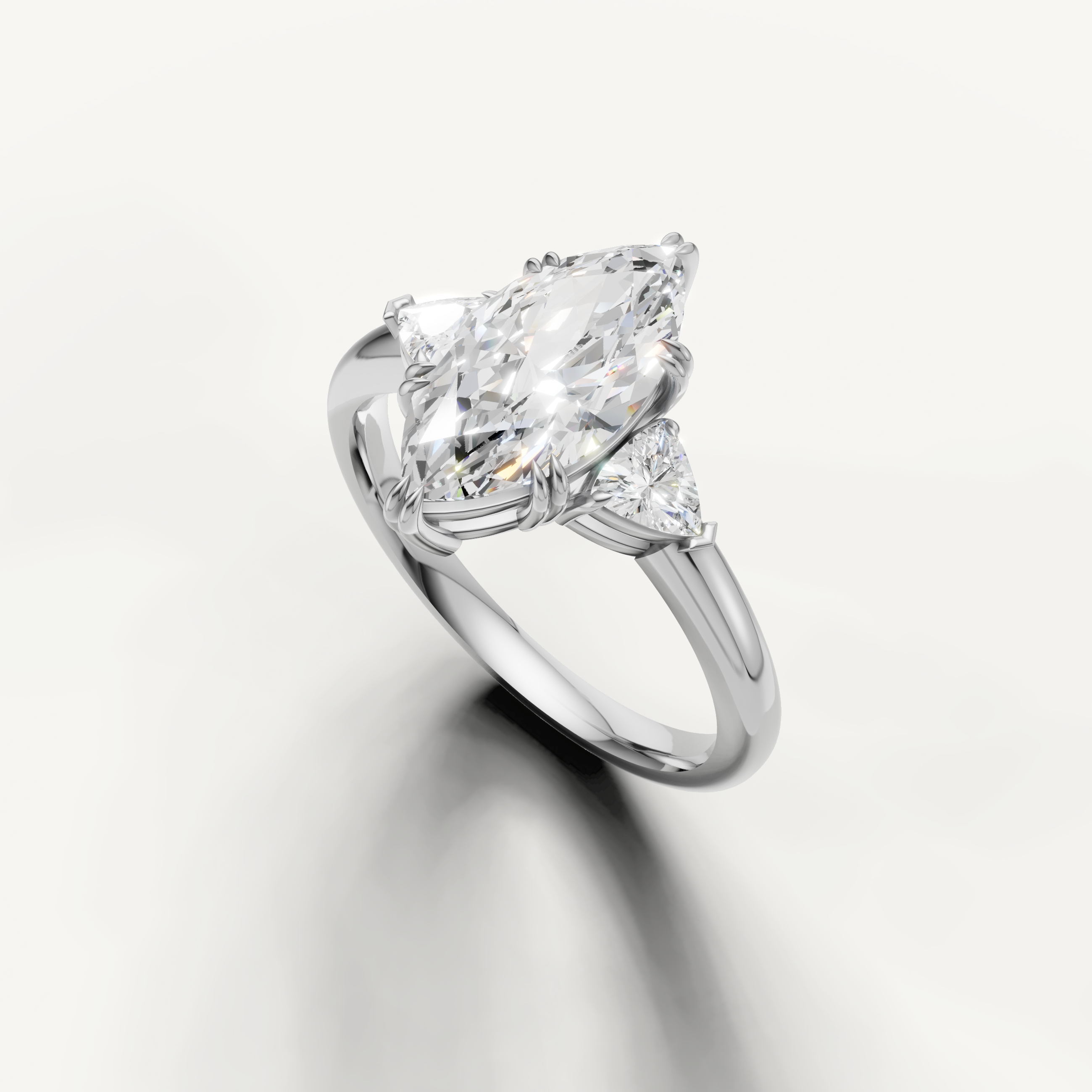 elegant marquise cut lab grown diamond ring with sleek white gold setting and side accents