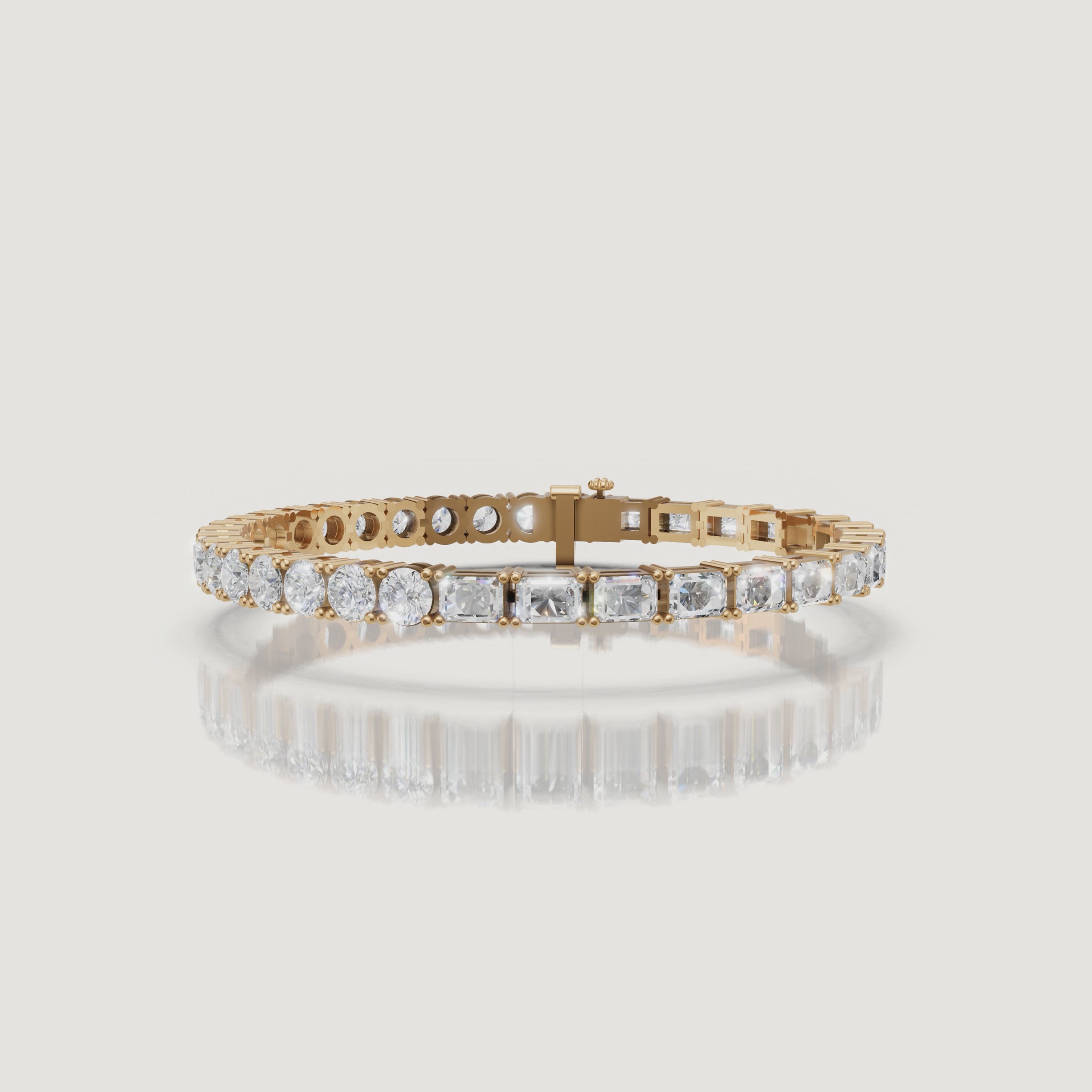 Yellow gold mixed diamond tennis bracelet video by Raul Diamonds with sparkling round and princess diamonds