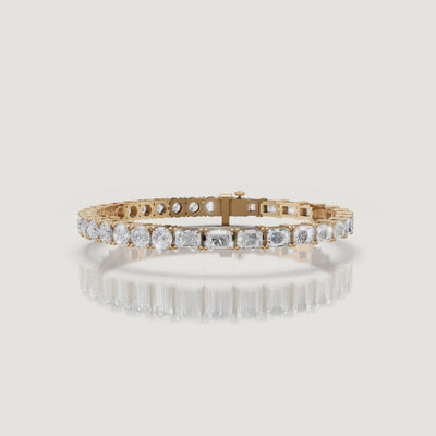 Yellow gold mixed diamond tennis bracelet video by Raul Diamonds with sparkling round and princess diamonds