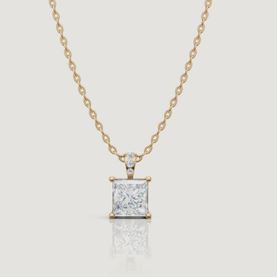 Yellow Gold Princess Cut Lab Grown Diamond Pendant Necklace Video by Raul Diamonds