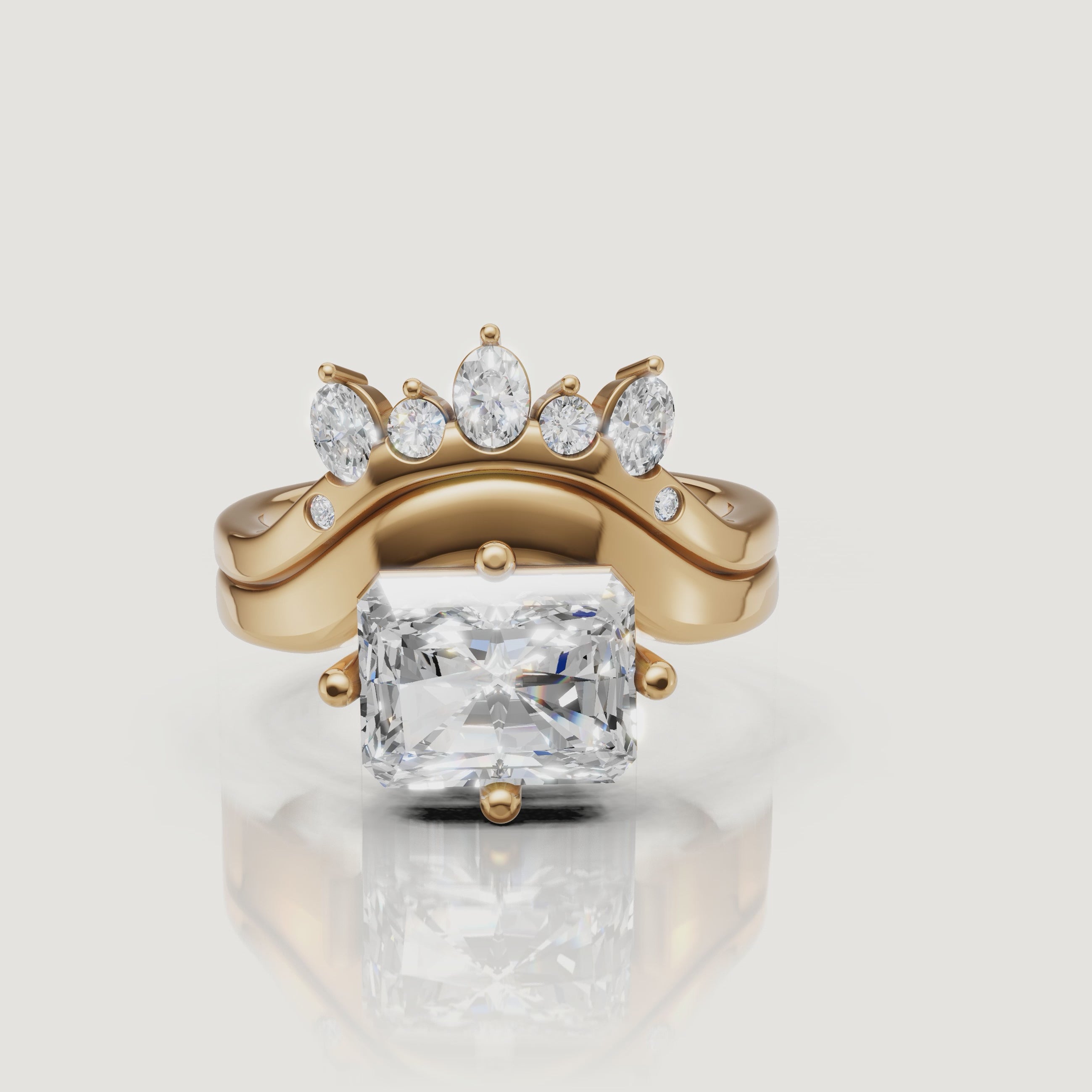 Yellow Gold Radiant Cut Diamond Bridal Set Video by Raul Diamonds