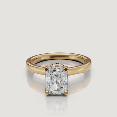 video of radiant cut lab grown diamond solitaire engagement ring in 14k yellow gold