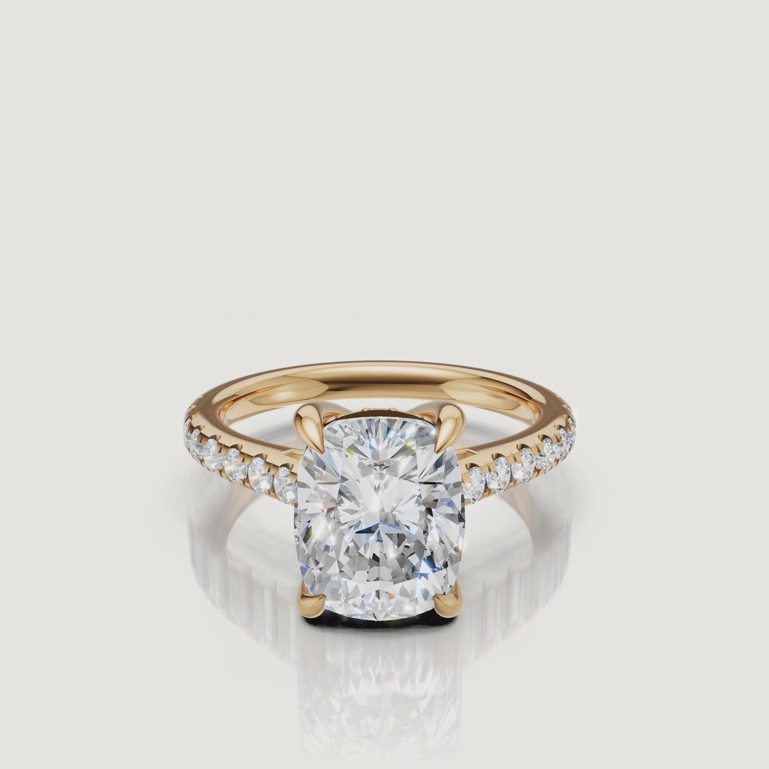 Elongated Cushion Cut Lab Grown Diamond Ring Video in Yellow Gold – Raul Diamonds