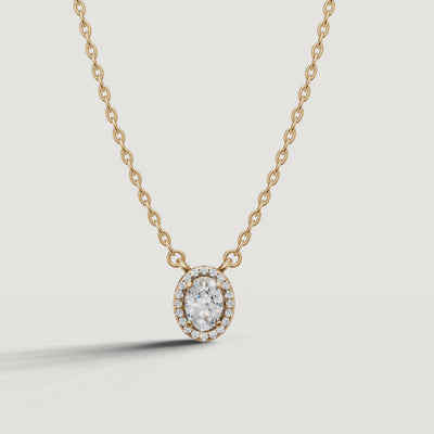 Yellow Gold Oval Lab Grown Diamond Halo Pendant Necklace Video by Raul Diamonds